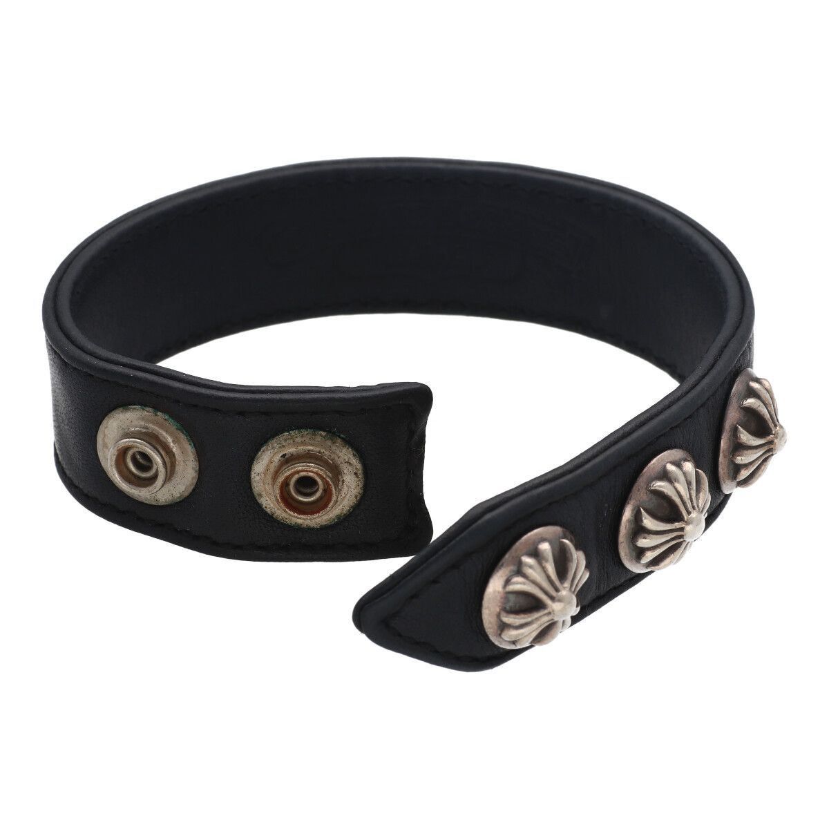 CHROME HEARTS 3 Button 2 Snap Leather Bracelet