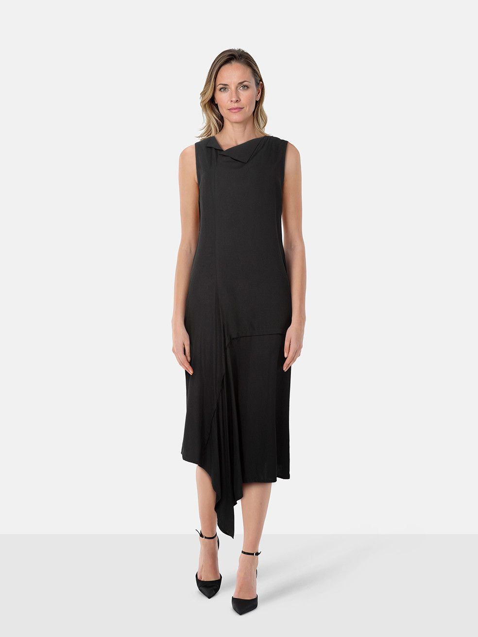 Yohji Yamamoto Y's Black Raw Hem Asymmetric Midi Dress Size XS / US 0-2 / IT 36-38 - 1 Thumbnail