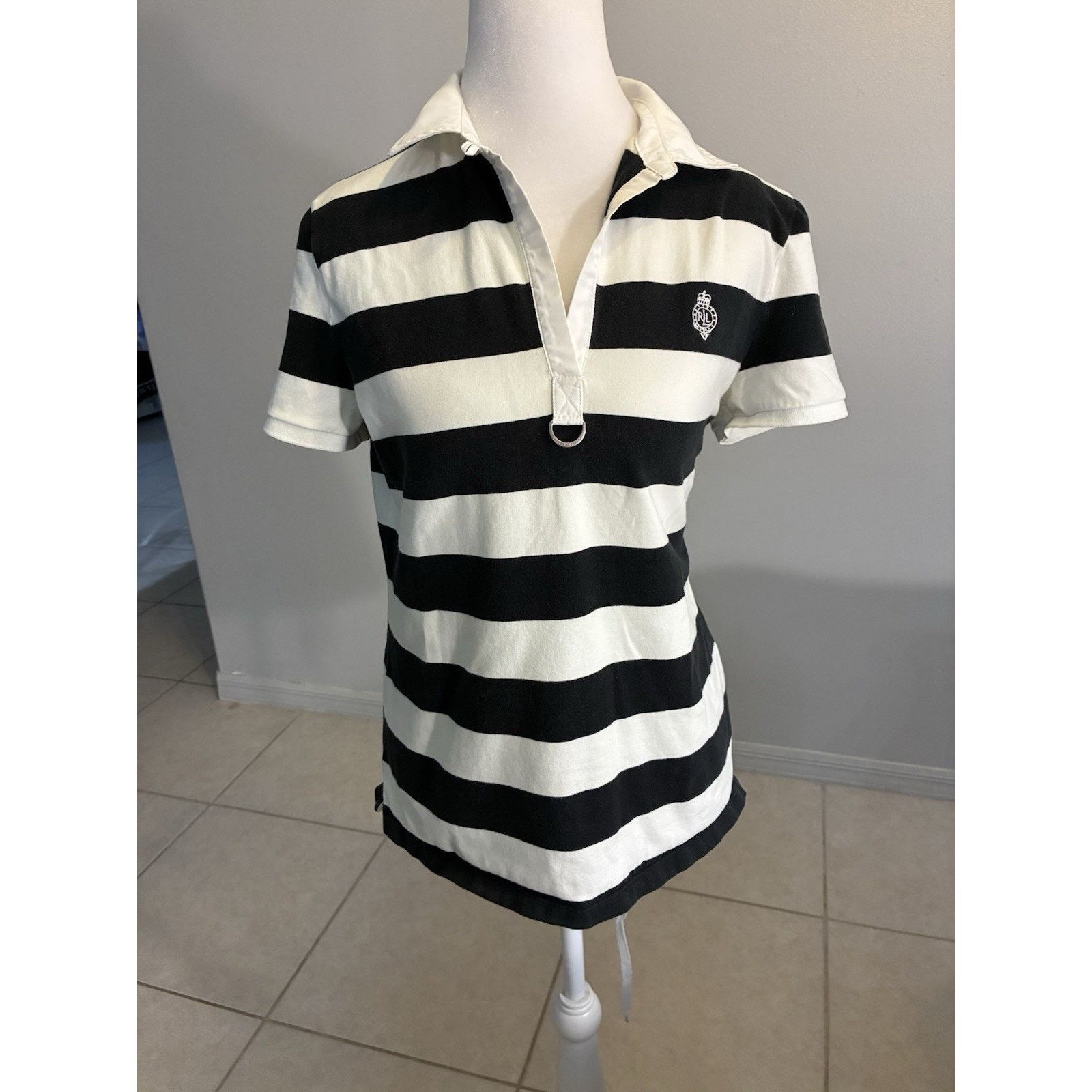 Lauren Ralph Lauren Polo Ralph Lauren Woman L White and Black Striped Polo 90s Size L / US 10 / IT 46 - 19 Thumbnail