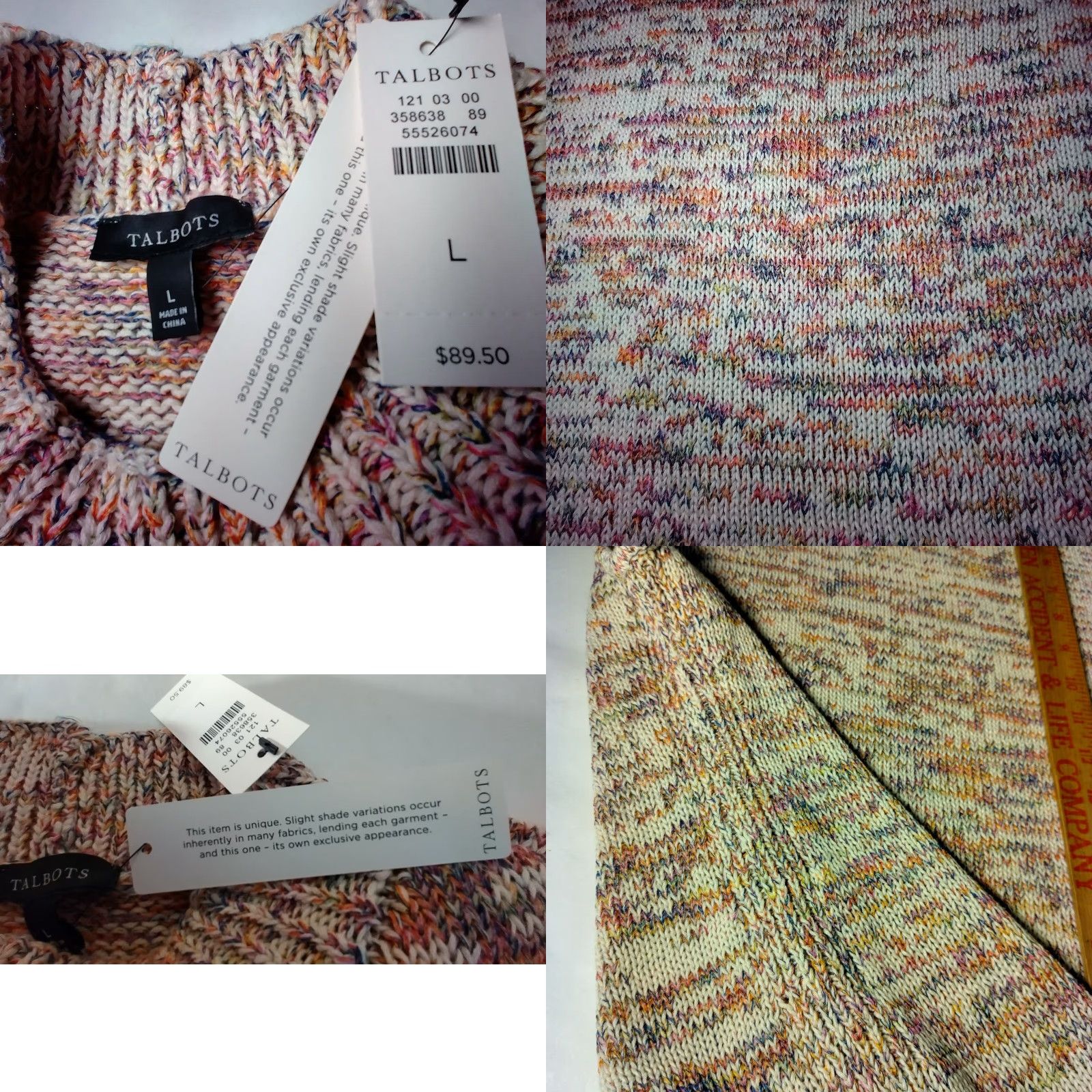 Talbots Talbots Women’s Sweater L Sleeveless Knit Mock Neck Pullover Casual Fall Spring Cotton Blend Multicolor Size L / US 10 / IT 46 - 8 Thumbnail