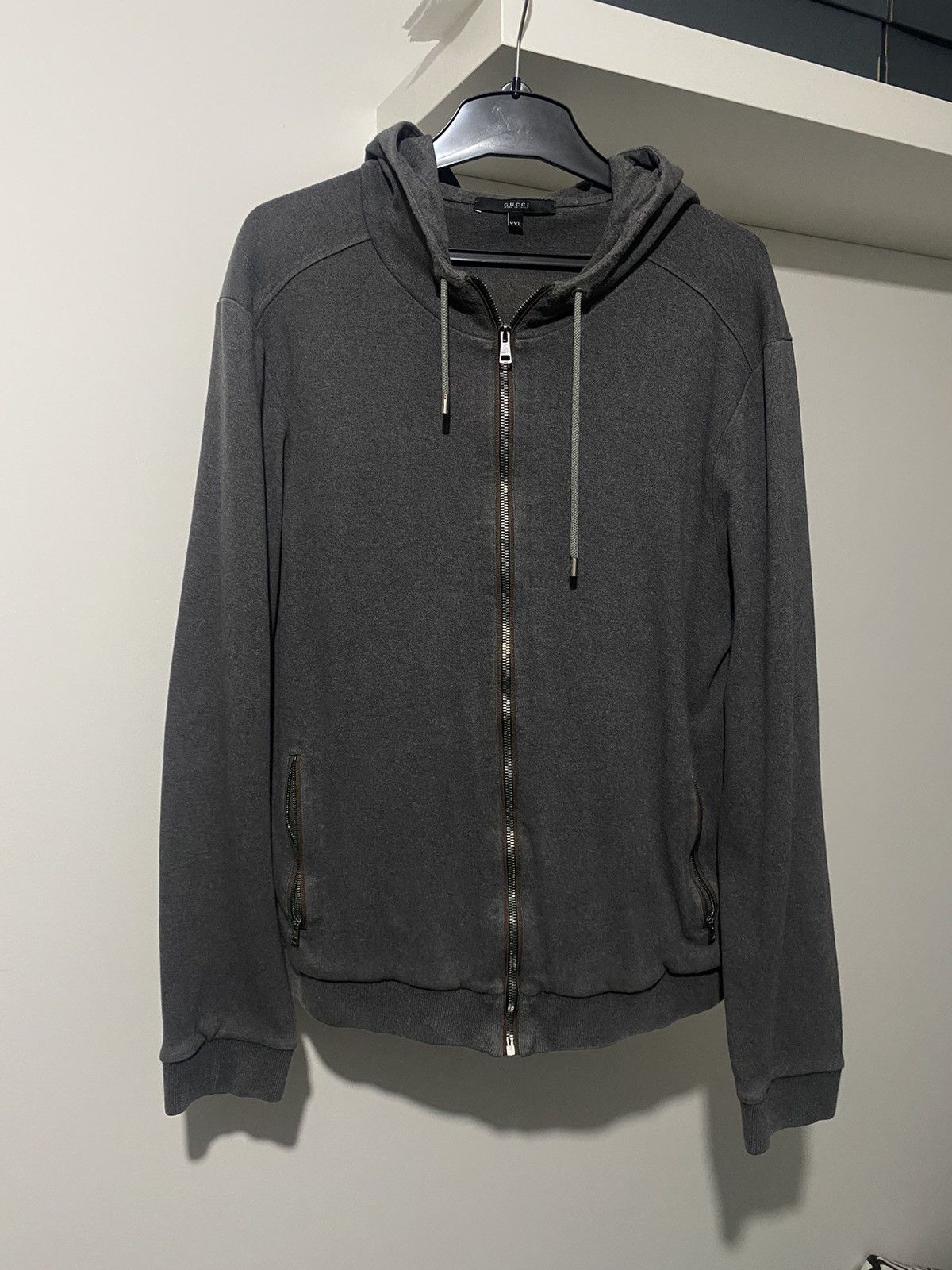 Image of Gucci Zip Up Hoodie Dark Grey Basic Y2K Designer, Men's (Size 2XL)