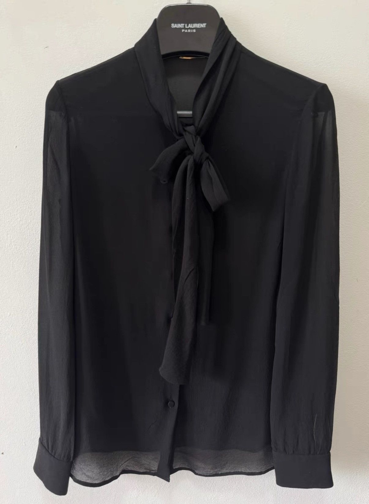 Saint Laurent Paris Saint Laurent (SLP) 16FW Silk "Black Knight" Bow Tie Shirt Size US S / EU 44-46 / 1 - 1 Thumbnail
