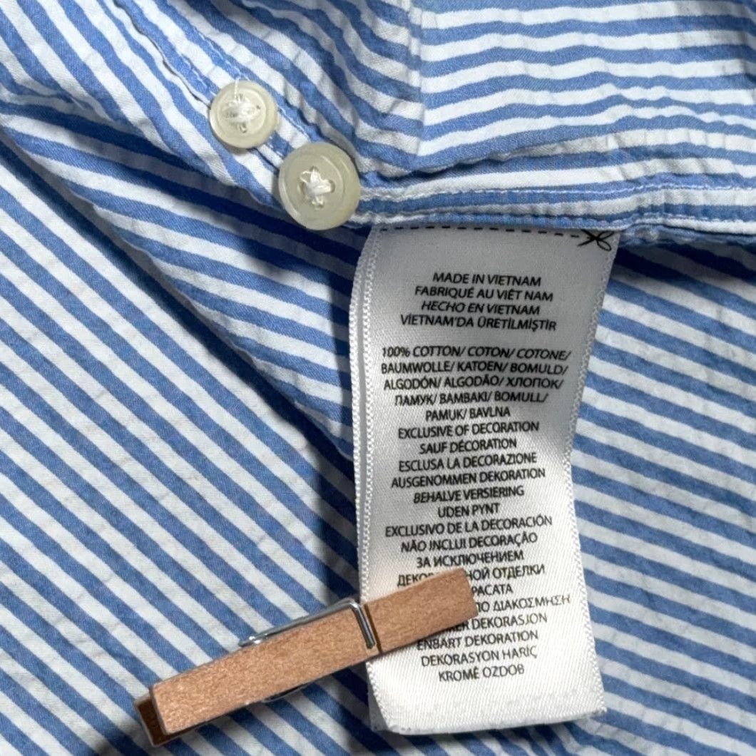 Ralph Lauren Ralph Lauren Shirt Adult 2XL Blue White Striped Seersucker Cotton Button-Up Collar Short Sleeve Embroidered Pony Pocket Size US XXL / EU 58 / 5 - 7 Thumbnail