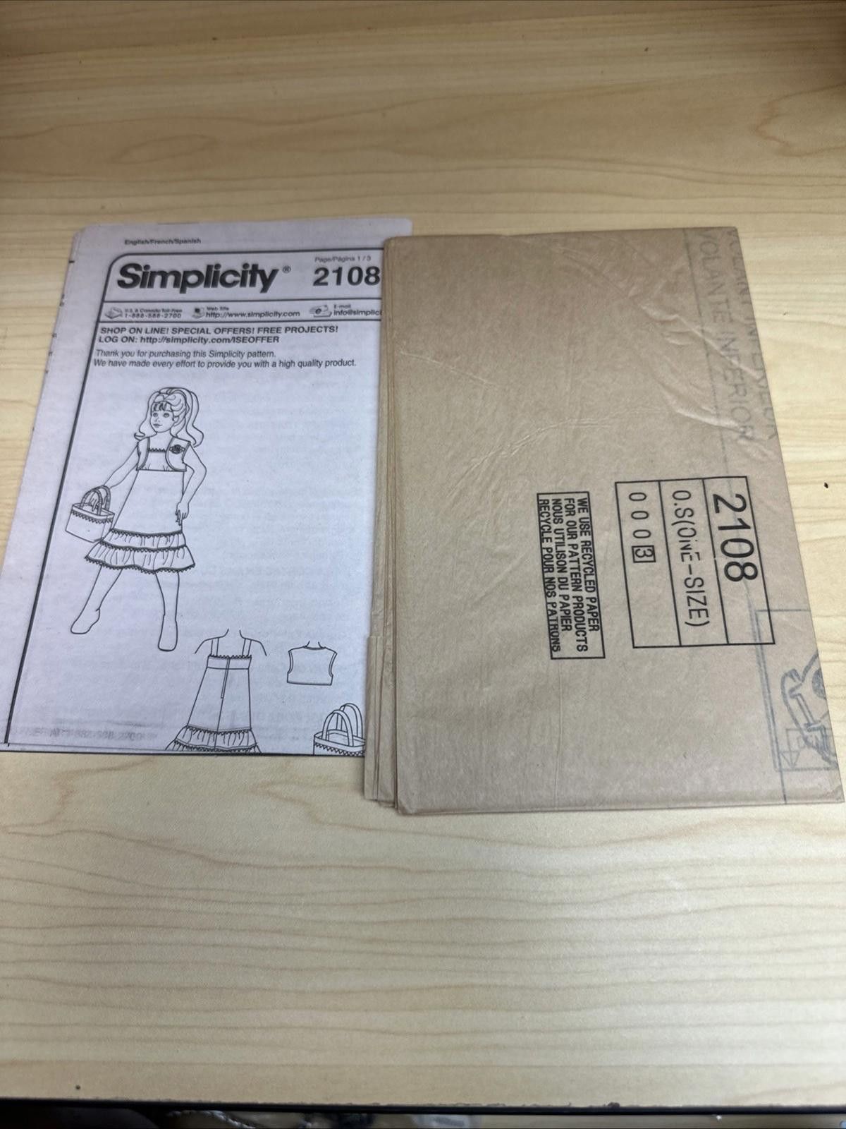 Other Simplicity DOLL CLOTHES Dress Vest Bag 18" American Girl Got Size ONE SIZE - 2 Thumbnail
