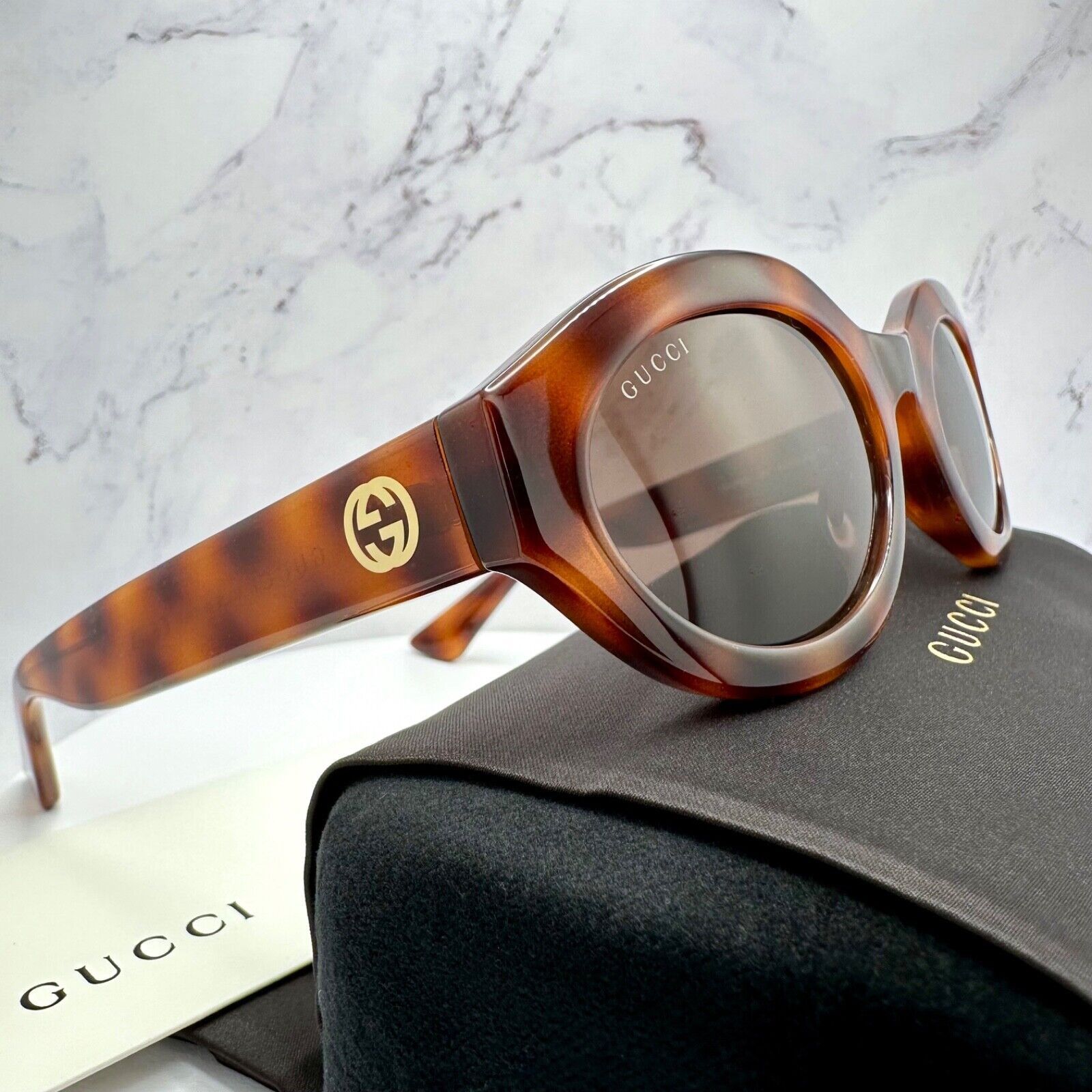Gucci New GUCCI Sunglasses Brown Tortoise Oval Gold GG Logo Size ONE SIZE - 21 Thumbnail