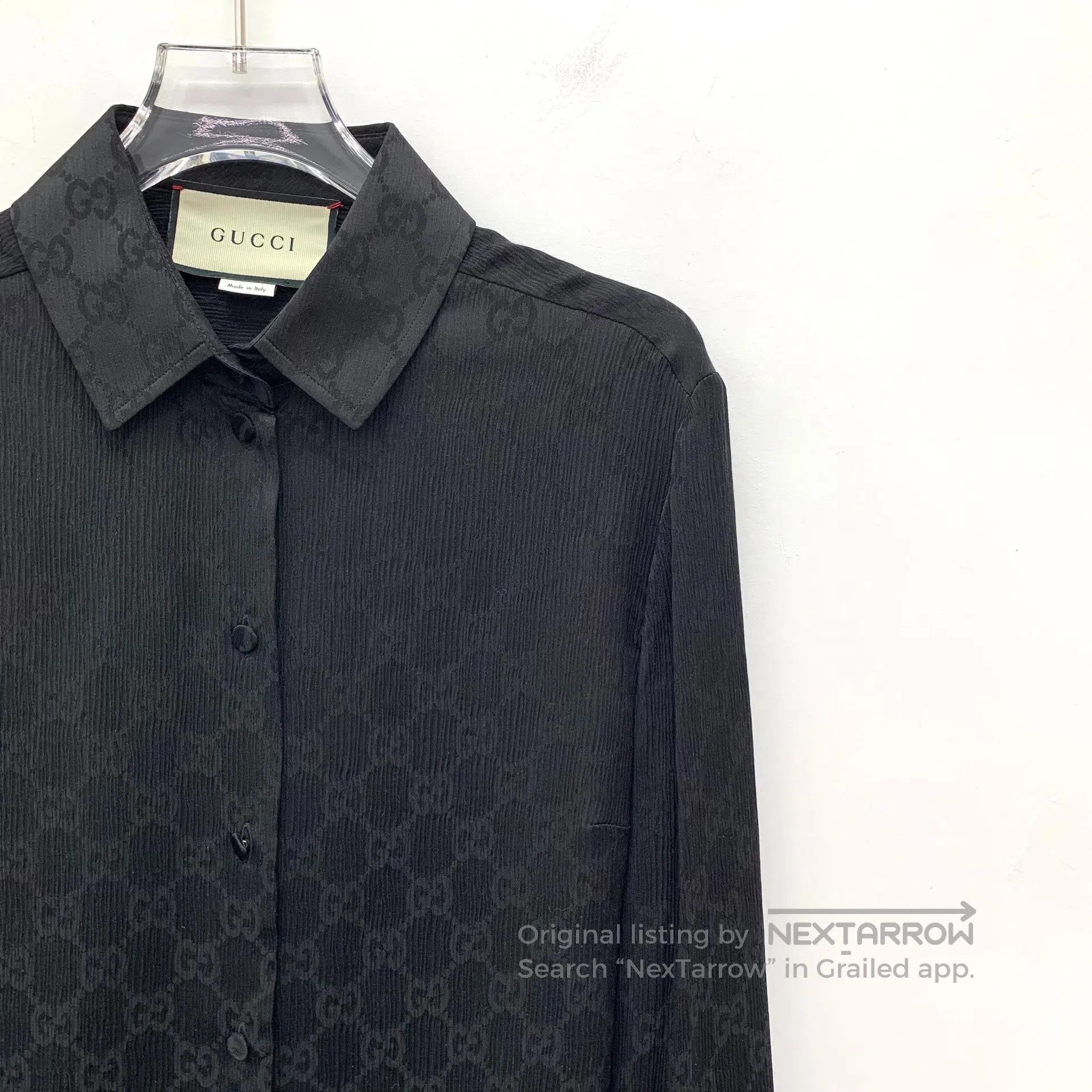 Gucci Guicci Black logo textured jacquard mulberry silk collar s Size S / US 4 / IT 40 - 3 Thumbnail