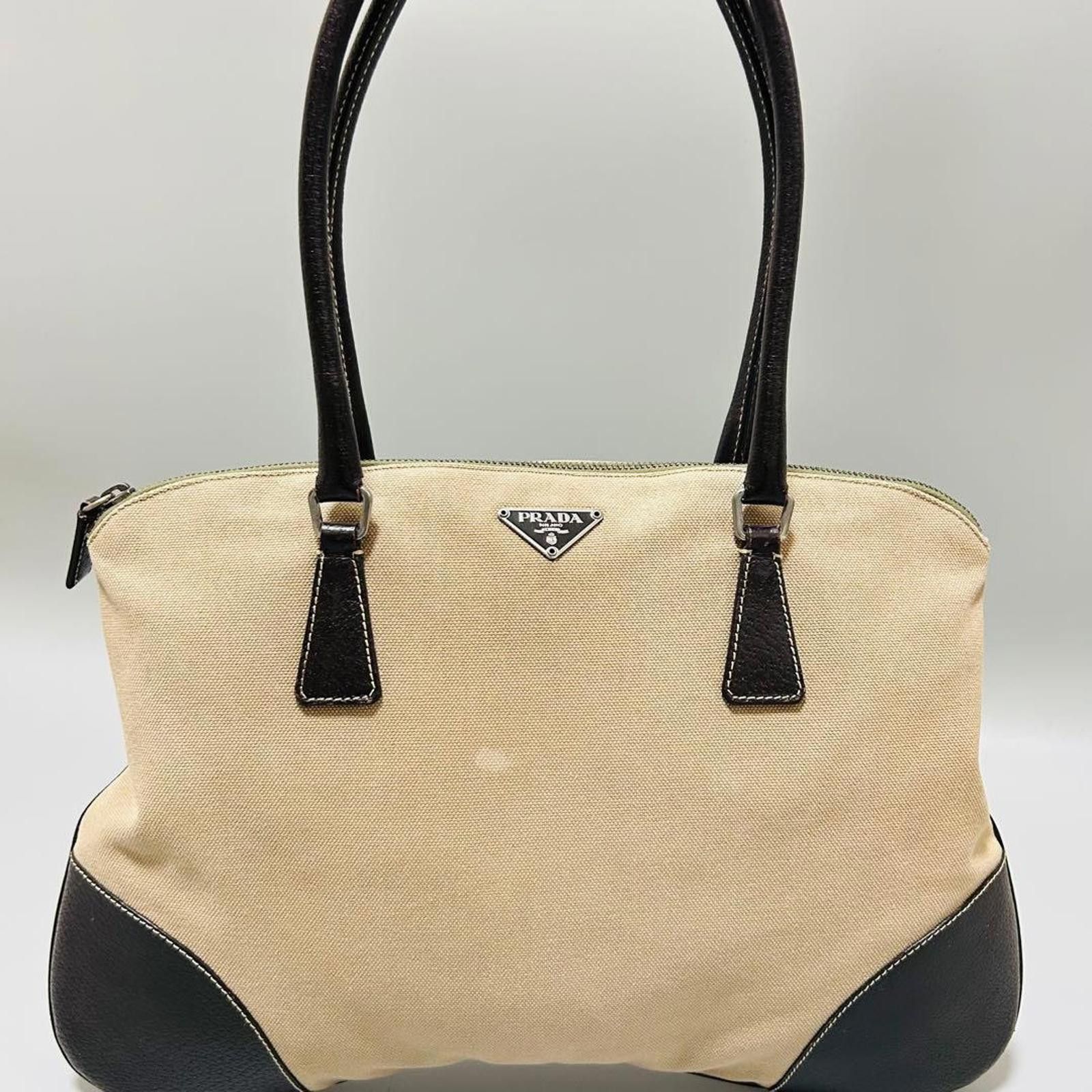 Prada Prada - Beige and Black Canvas Tote Bag Size ONE SIZE - 2 Thumbnail