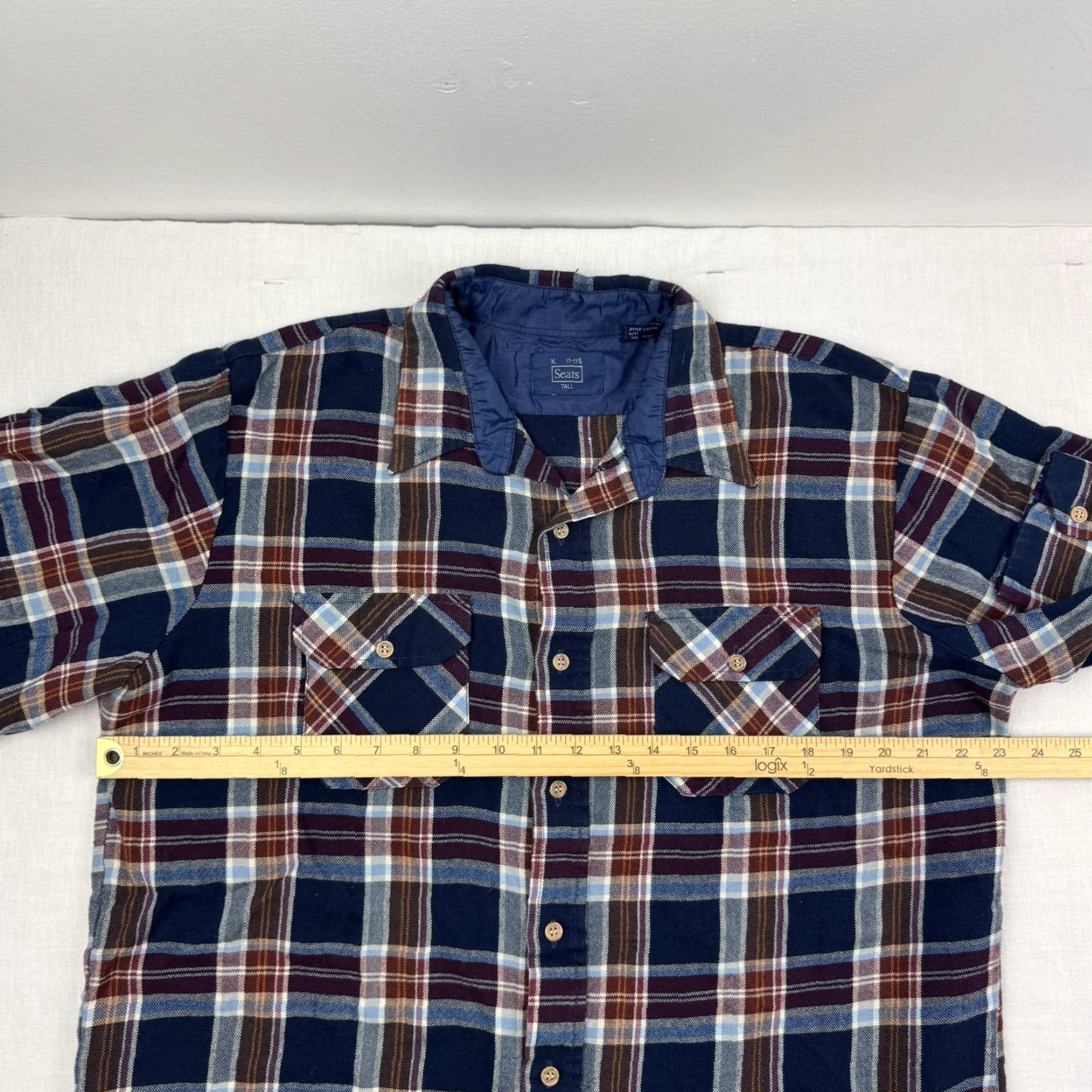 Sears VINTAGE Sears Flannel Shirt Adult XL Tall Plaid 1980s Hipster Blue Long Sleeve Button-Up Mens XLT Size US XL / EU 56 / 4 - 7 Thumbnail