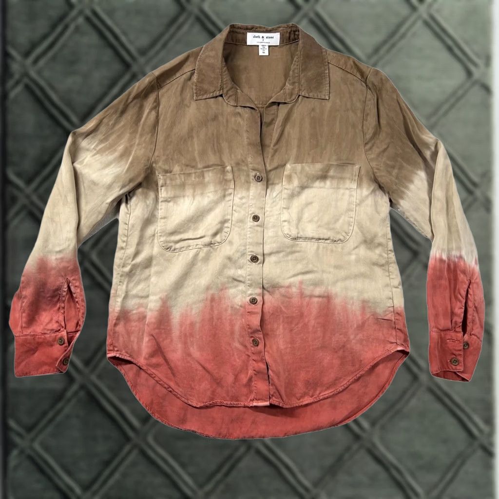 Anthropologie Cloth & Stone Shirt Womens XS Lyocell Gradient Anthropologie Button Up Collar Multicolor Colorblock Long Sleeve Size XS / US 0-2 / IT 36-38 - 1 Thumbnail