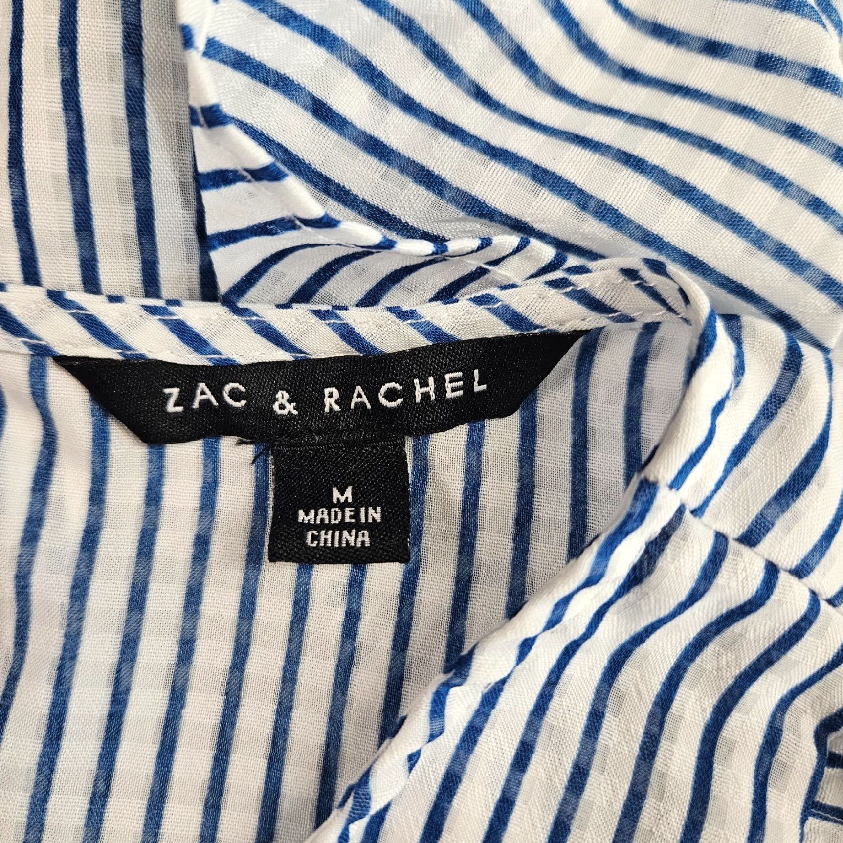 Vintage Zac & Rachel Womens Top Sz Medium Blue White Stripe Ruffle Front Tie Size M / US 6-8 / IT 42-44 - 6 Thumbnail