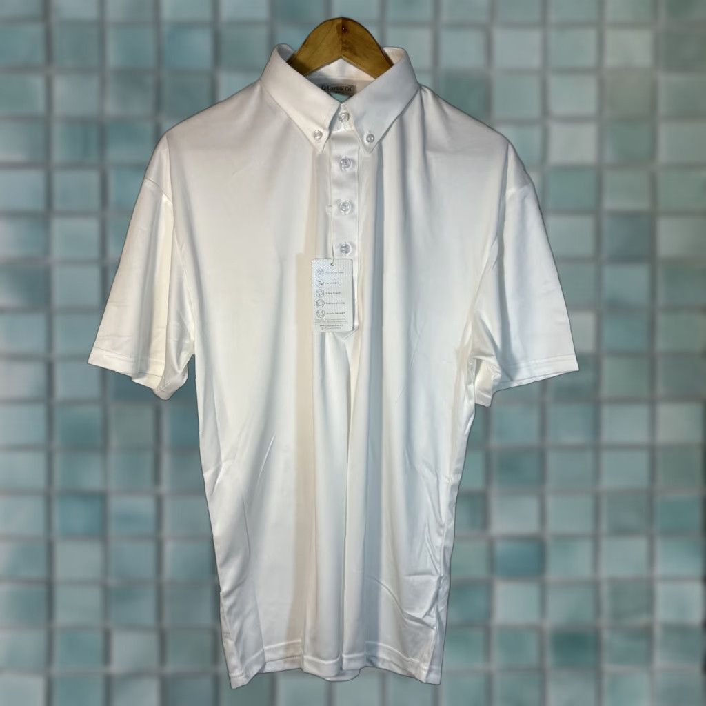 CO Collars & Co Polo Dress Button-Down Shirt Mens Large White Solid Short Sleeve Size US L / EU 52-54 / 3 - 1 Thumbnail