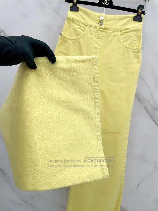 Chanel Chanel Spring Autumn Yellow Cotton Pants . Size 23" - 4 Thumbnail