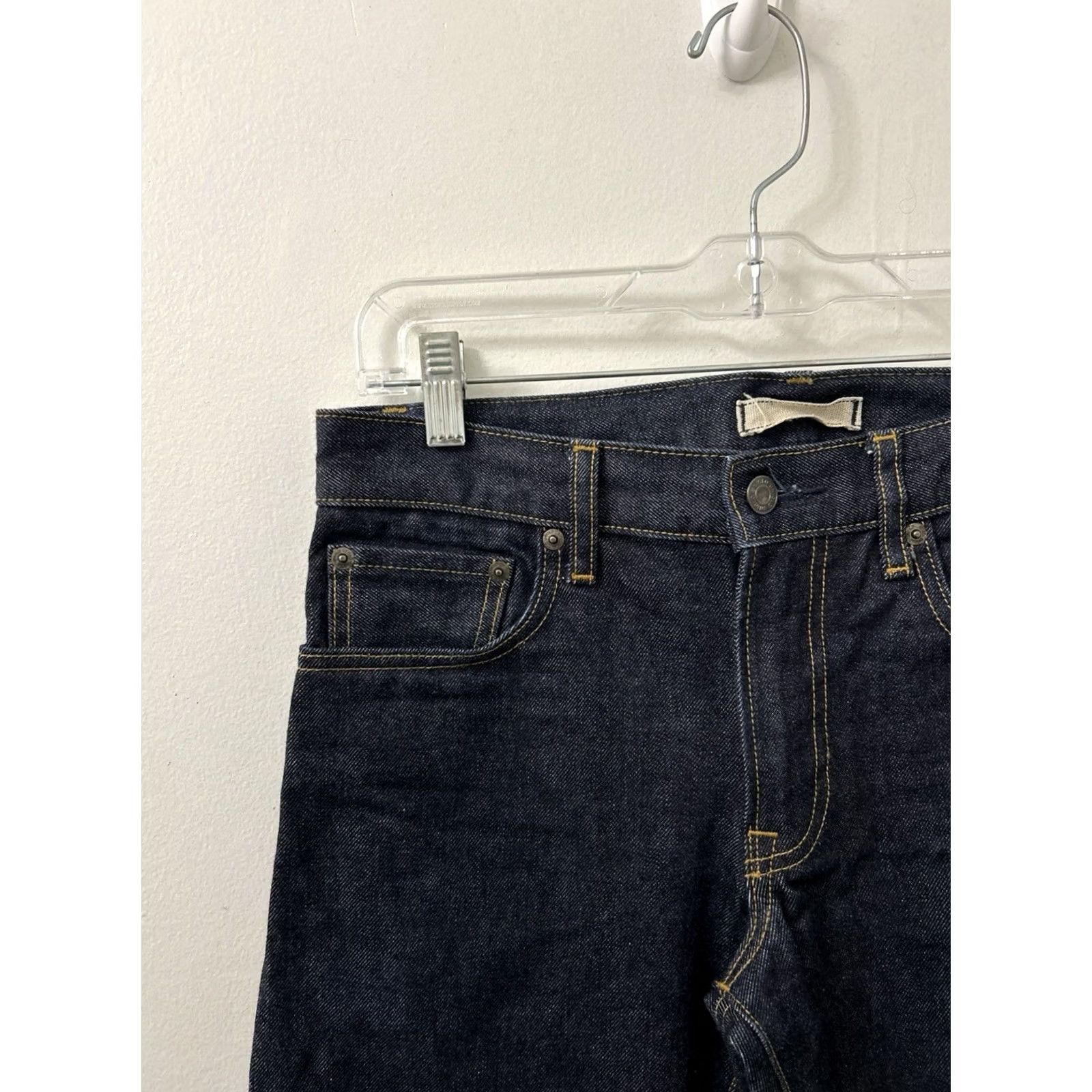 Uniqlo UNIQLO Jeans Slim Straight Fit 29x32 Denim Blue Dark Wash 5-Pocket Zipper Button Mens Jeans Size US 29 - 4 Thumbnail