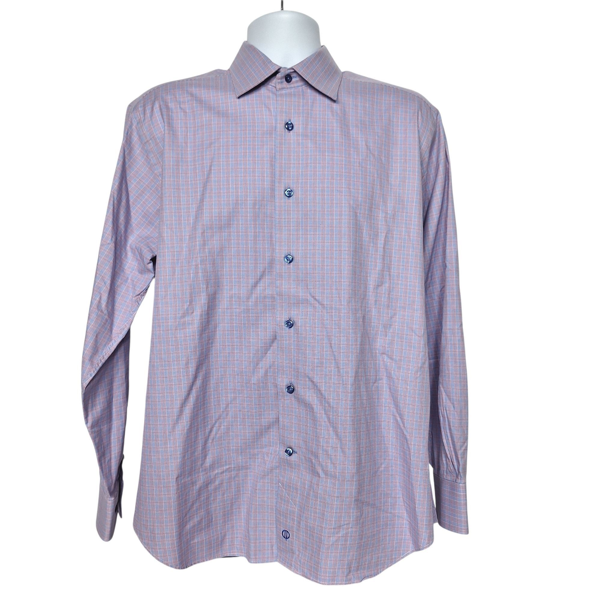 David Donahue David Donahue Dress Shirt Blue Red Micro Plaid Cotton Luxe Q Size US L / EU 52-54 / 3 - 2 Thumbnail