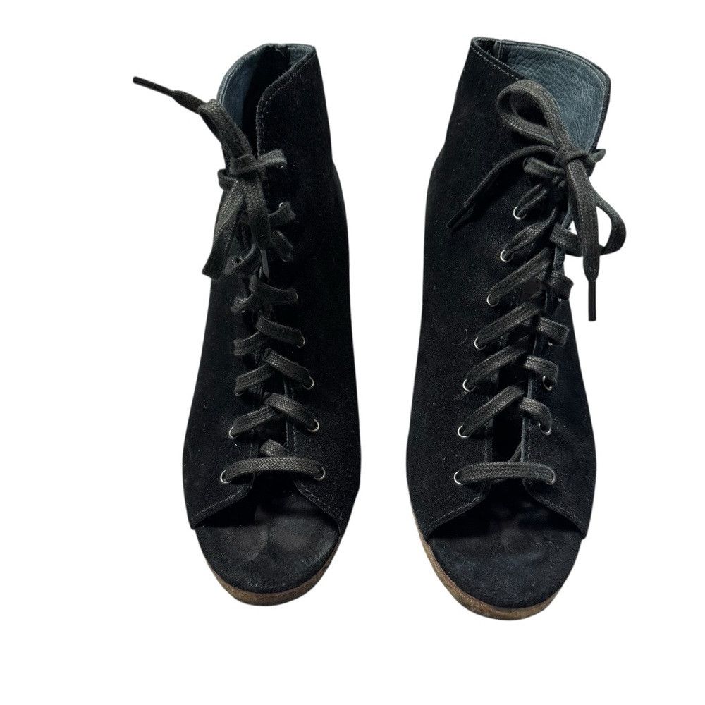 Ugg UGG Elyse Open Toe Black Suede Lace-up Wedge Booties 3340 S Size US 7.5 / IT 37.5 - 6 Thumbnail