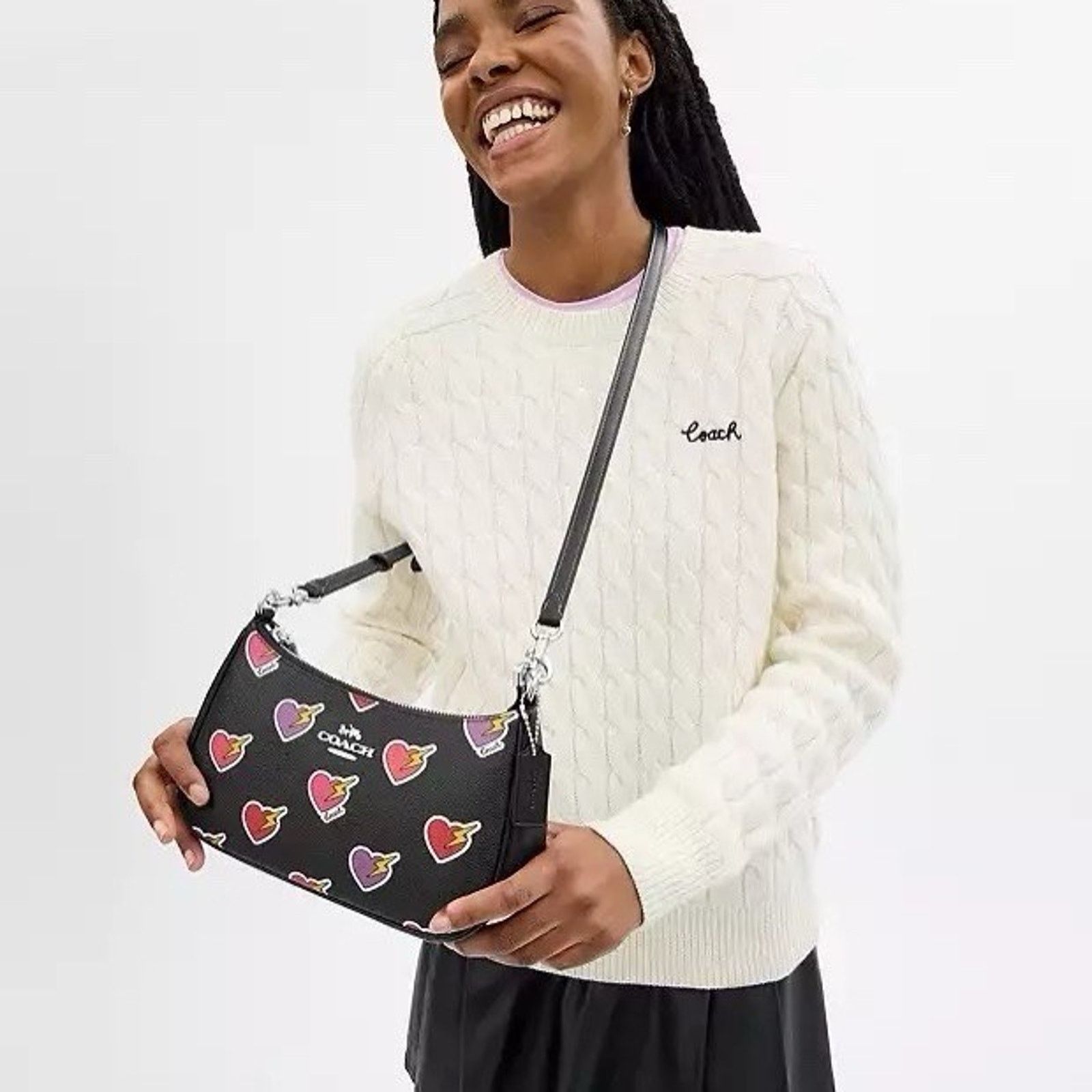 Coach Nwt Coach Teri Shoulder Bag Heart Bolt CY346 Silver/Black Size ONE SIZE - 9 Thumbnail