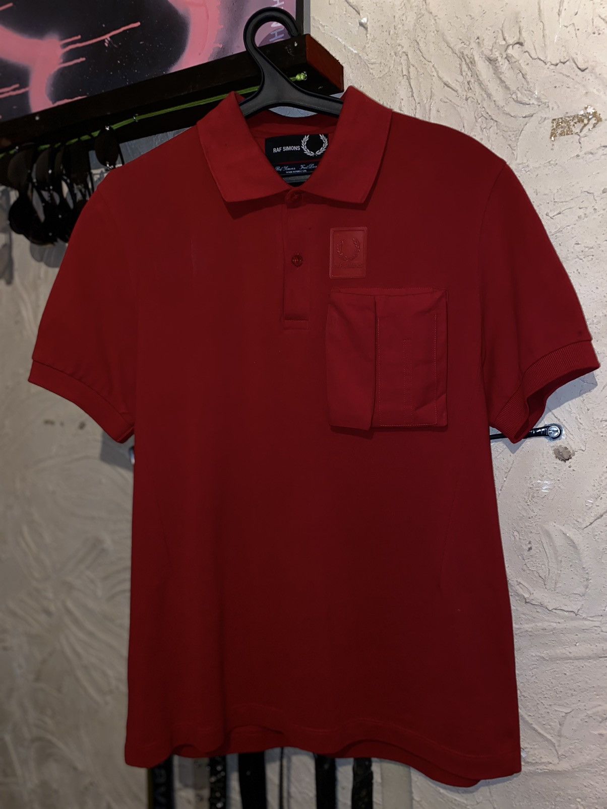 Fred Perry Archive Raf Simons Red Polo T-Shirt Rubber logo Big Pocket Size US M / EU 48-50 / 2 - 2 Thumbnail