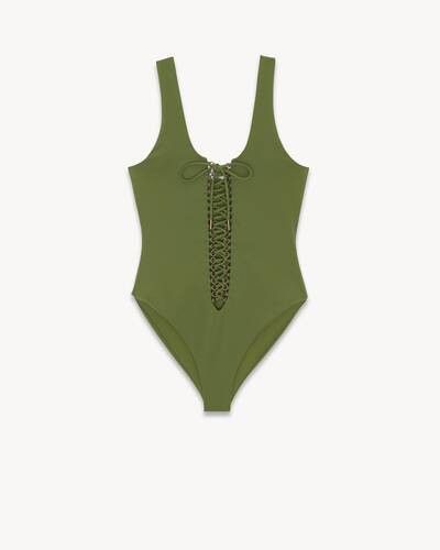 Saint Laurent Paris o1la1rc1a0425 687606 Saharienne One- Piece Swimsuit in Green Size M / US 6-8 / IT 42-44 - 1 Thumbnail