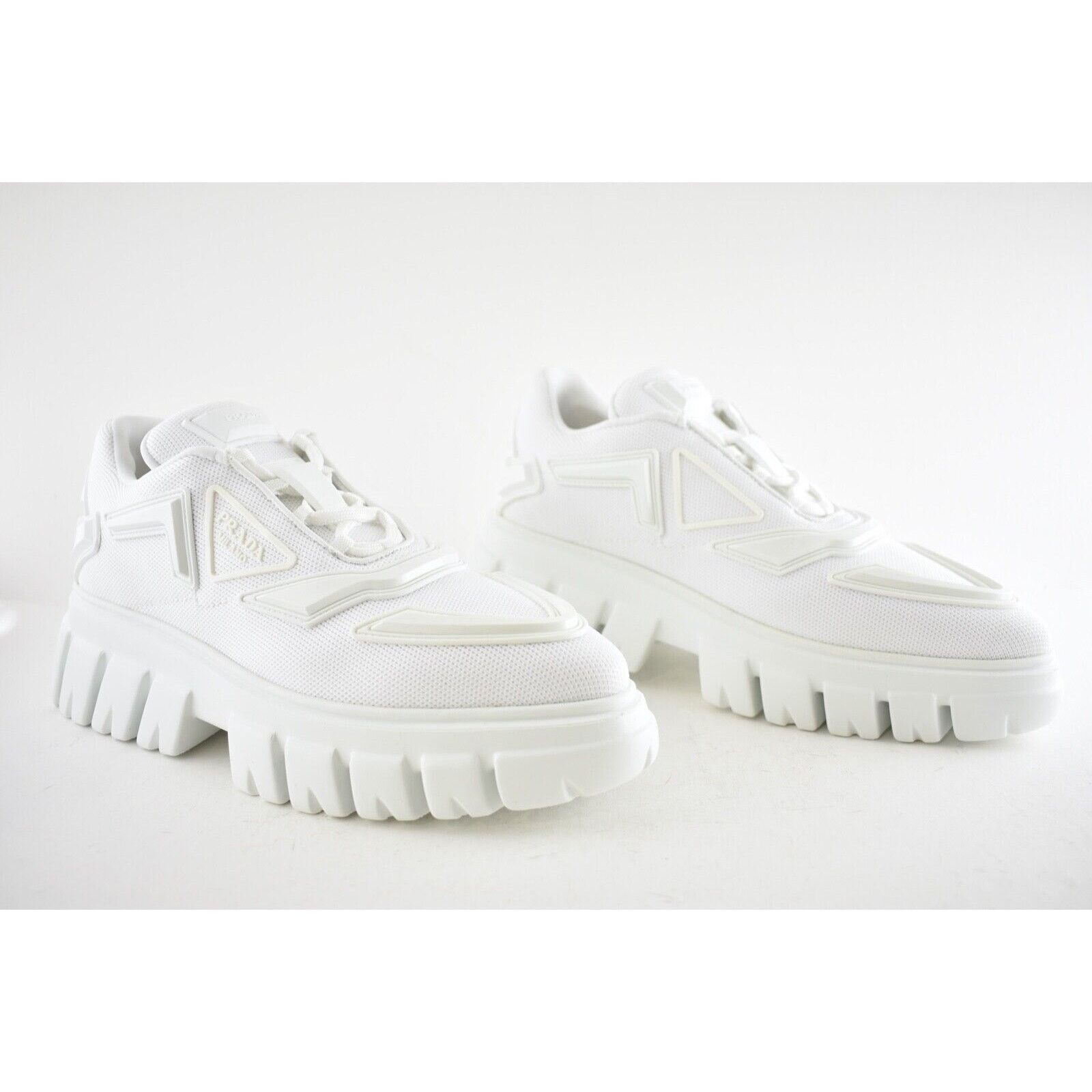 Prada Prada Monolith Sole White Platform Flat Low Sneaker 38.5 Size US 8.5 / IT 38.5 - 3 Thumbnail