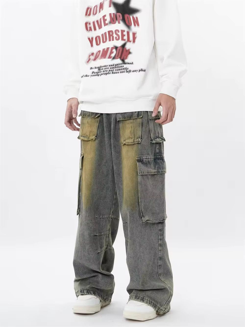 Vintage Washed Blue Cargo Baggy Jeans