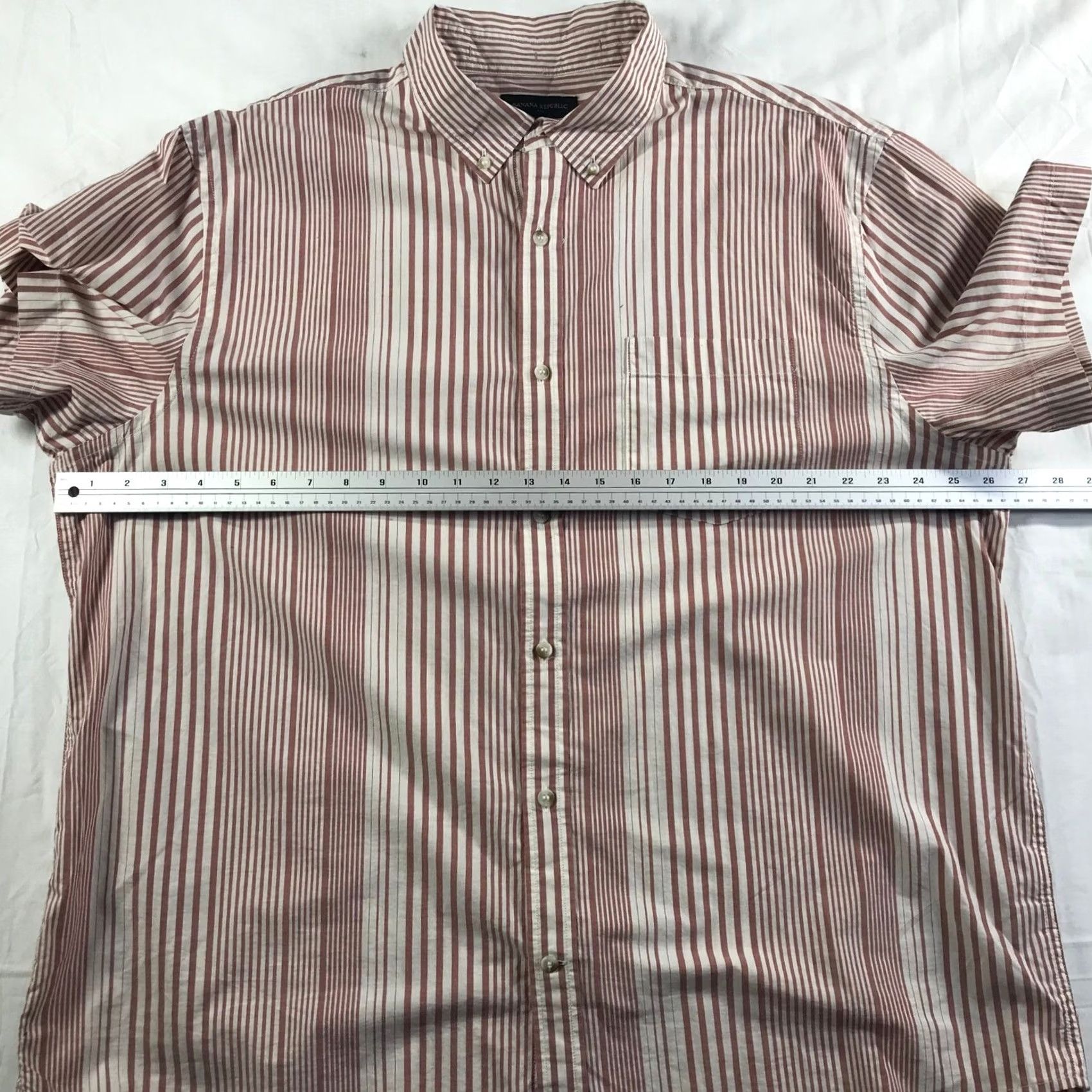 Banana Republic Banana Republic Men Big 2X Slim Short Sleeve Striped Button Down Shirt Red White Size US XXL / EU 58 / 5 - 3 Thumbnail