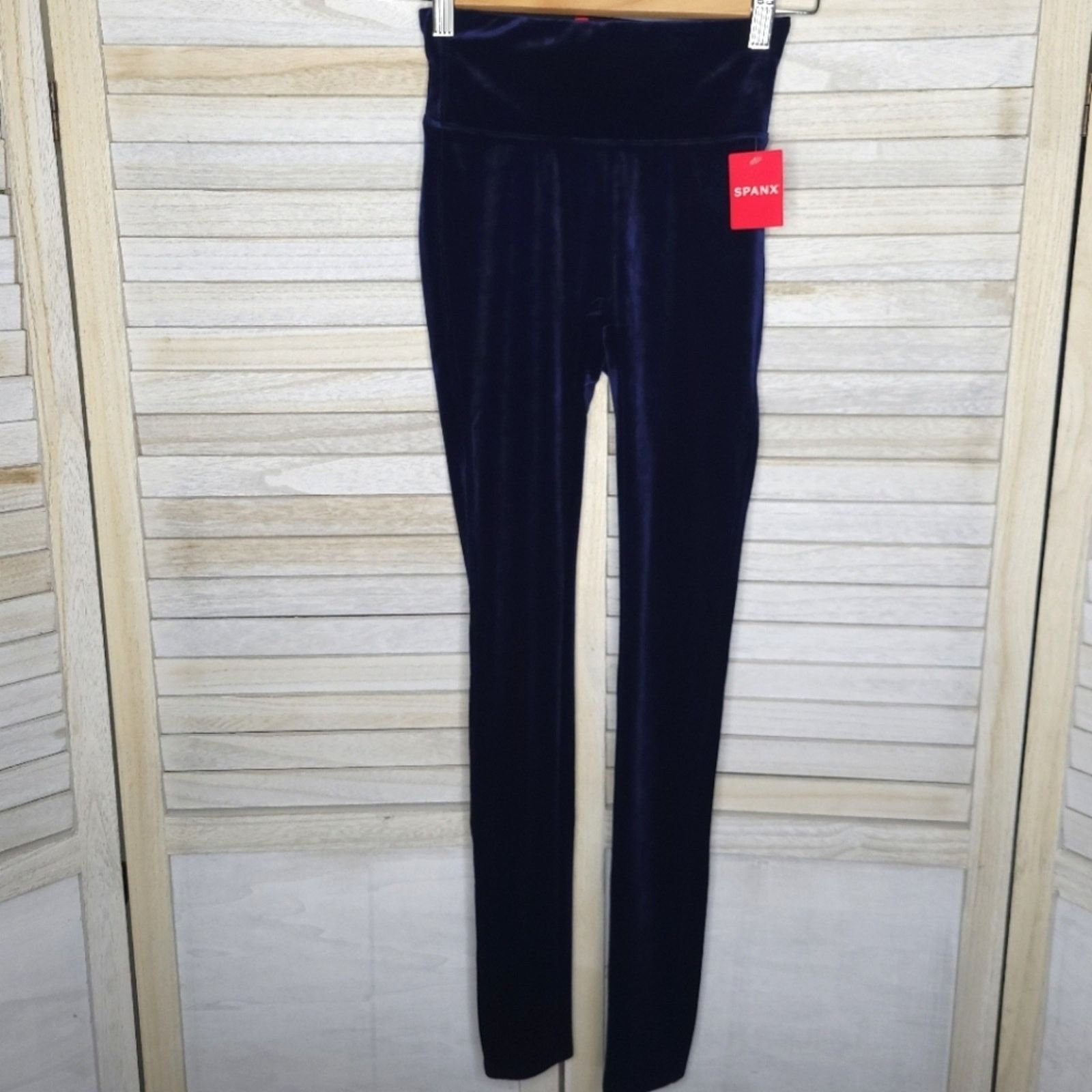 Spanx NEW Spanx High Waist Velvet Leggings Pants XS Blue Velour Size 24" / US 00 / IT 34 - 2 Thumbnail