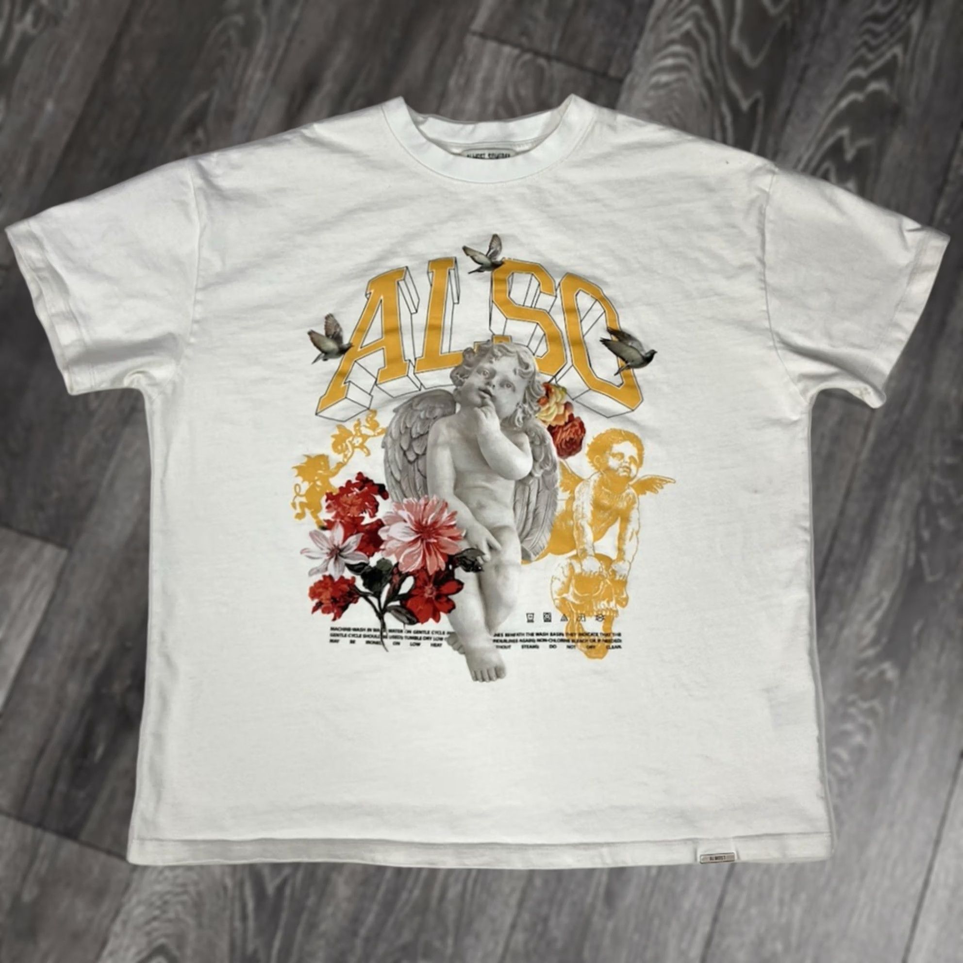 Vintage Almost Someday White T-Shirt Men XL Short Sleeve Graphic Cupid Angel Flower Crew Neck Logo All Seasons Comfort Shirt Size US XL / EU 56 / 4 - 1 Thumbnail