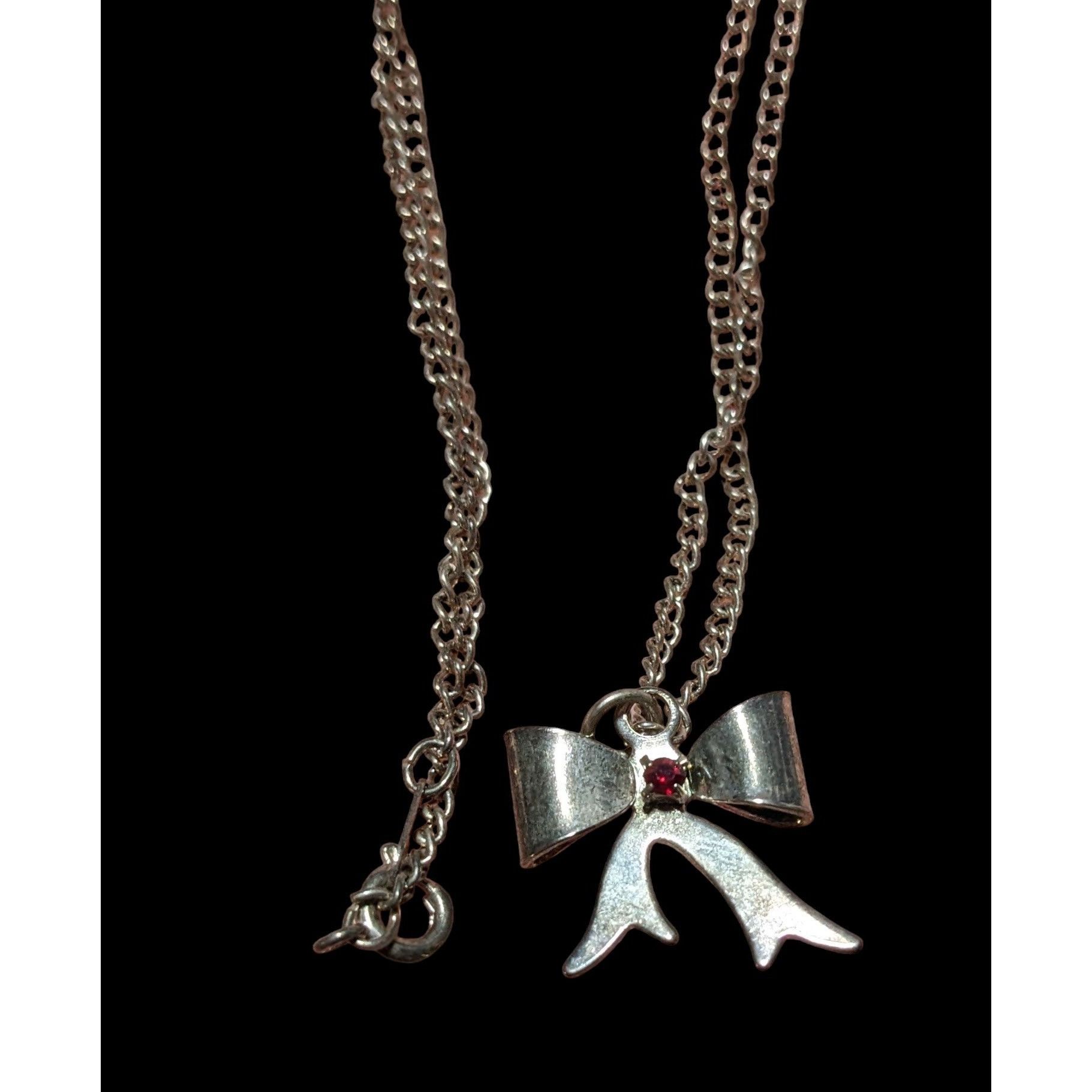 Other Silver Rhinestone Bow Necklace Size ONE SIZE - 1 Thumbnail