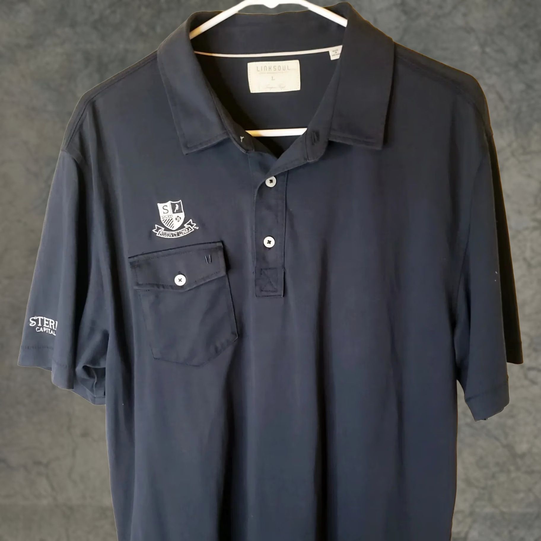 Vintage LinkSoul Men's L Black Short Sleeve Polo Shirt w Pocket Logos Size US L / EU 52-54 / 3 - 1 Thumbnail