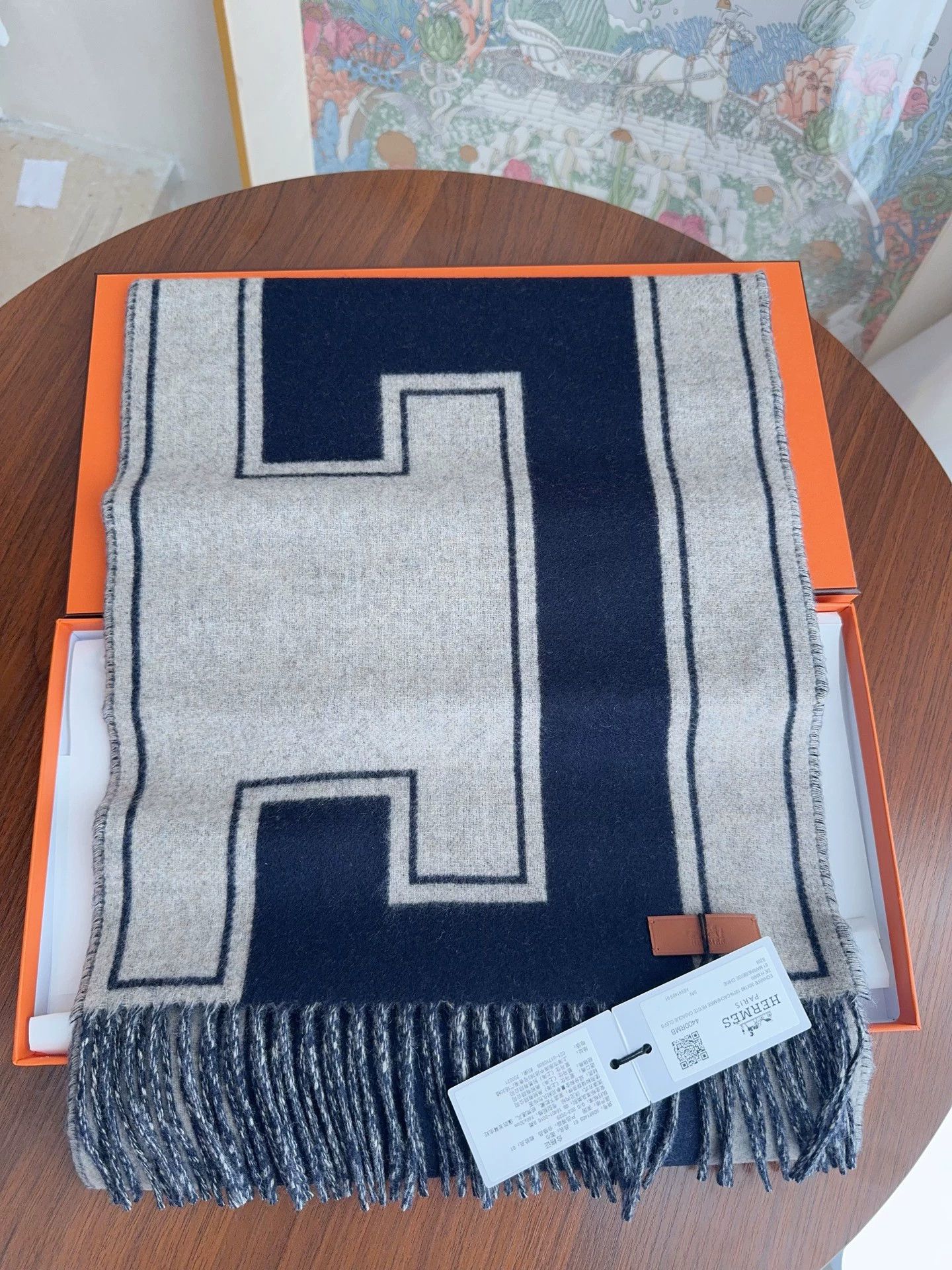 Hermes Hermes Casaque Clefs de H Cashmere Scarf Nav/Ecru Size ONE SIZE - 5 Thumbnail