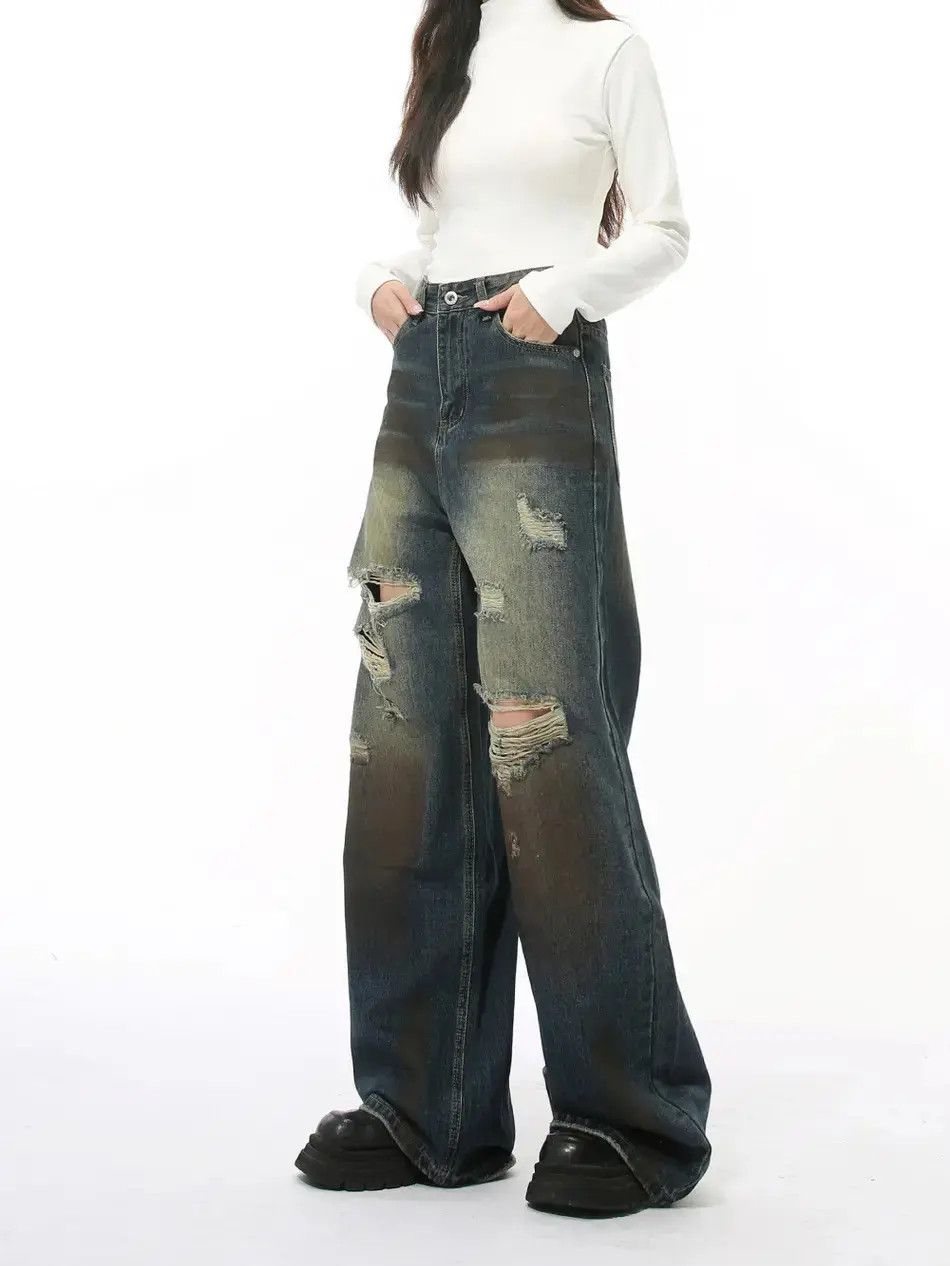 Japanese Brand Retro loose dirty dyed ripped jeans Size US 30 / EU 46 - 2 Thumbnail
