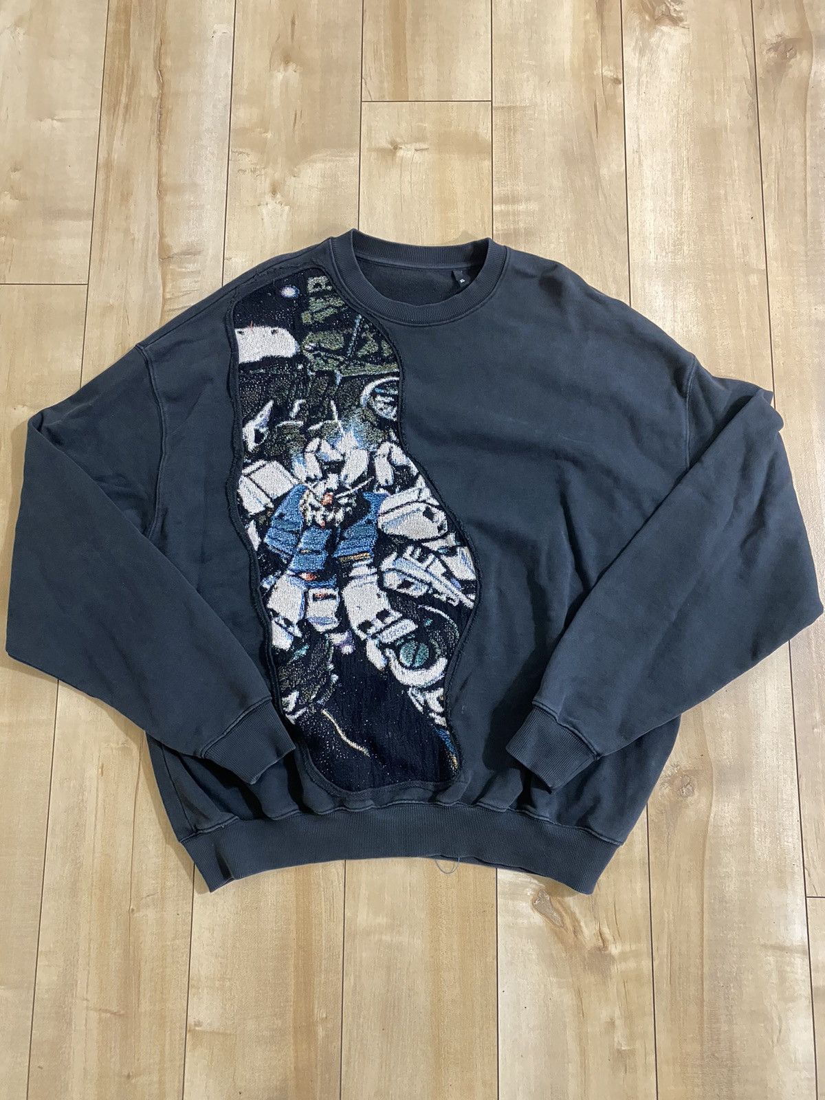 image of Vintage Defective Garments Gundam Crewneck in Dark Grey, Men's (Size XL)