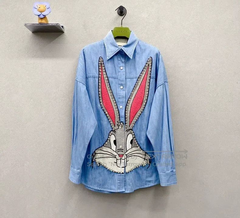 Gucci Gucci Blue rabbit printed pattern denim jacket Size ONE SIZE - 1 Thumbnail