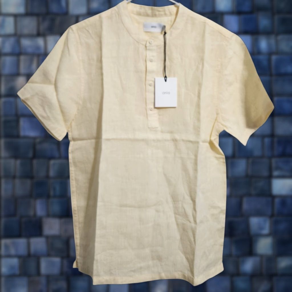 Onia Onia Shirt Henley S 100% Linen Short Sleeve Yellow Mens Size US S / EU 44-46 / 1 - 1 Thumbnail