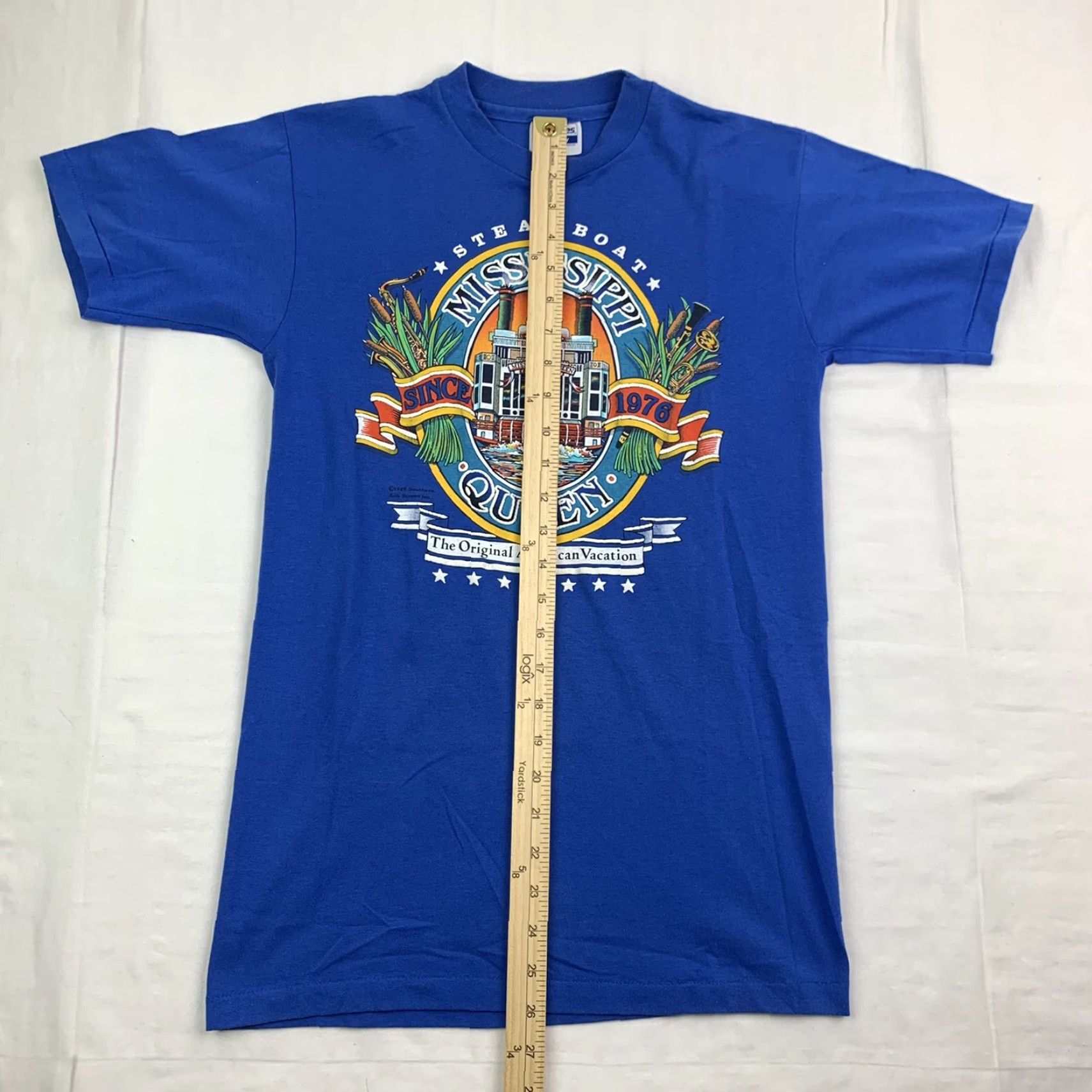 Hanes VINTAGE Mississippi Steamboat T Shirt Men Adult Small Blue 1989 80s Made in USA Hanes Crew Neck Short Sleeve T-Shirt USA 80s 90s Size US S / EU 44-46 / 1 - 5 Thumbnail