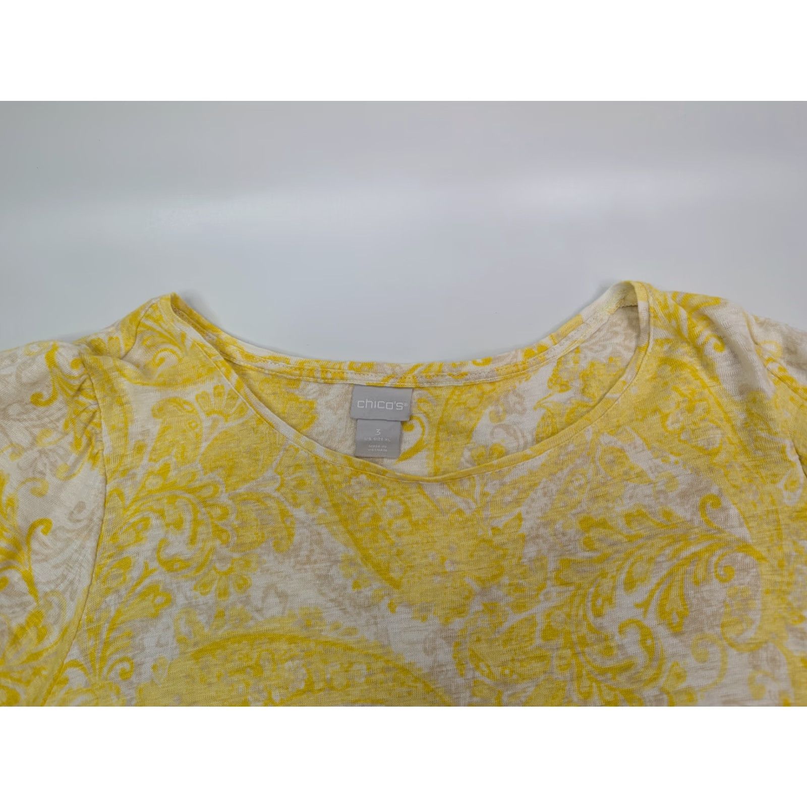 Vintage Chico's Shirt Womens XL Yellow Linen Paisley Flutter Sleeve Blouse Size 3 Size XL / US 12-14 / IT 48-50 - 6 Thumbnail