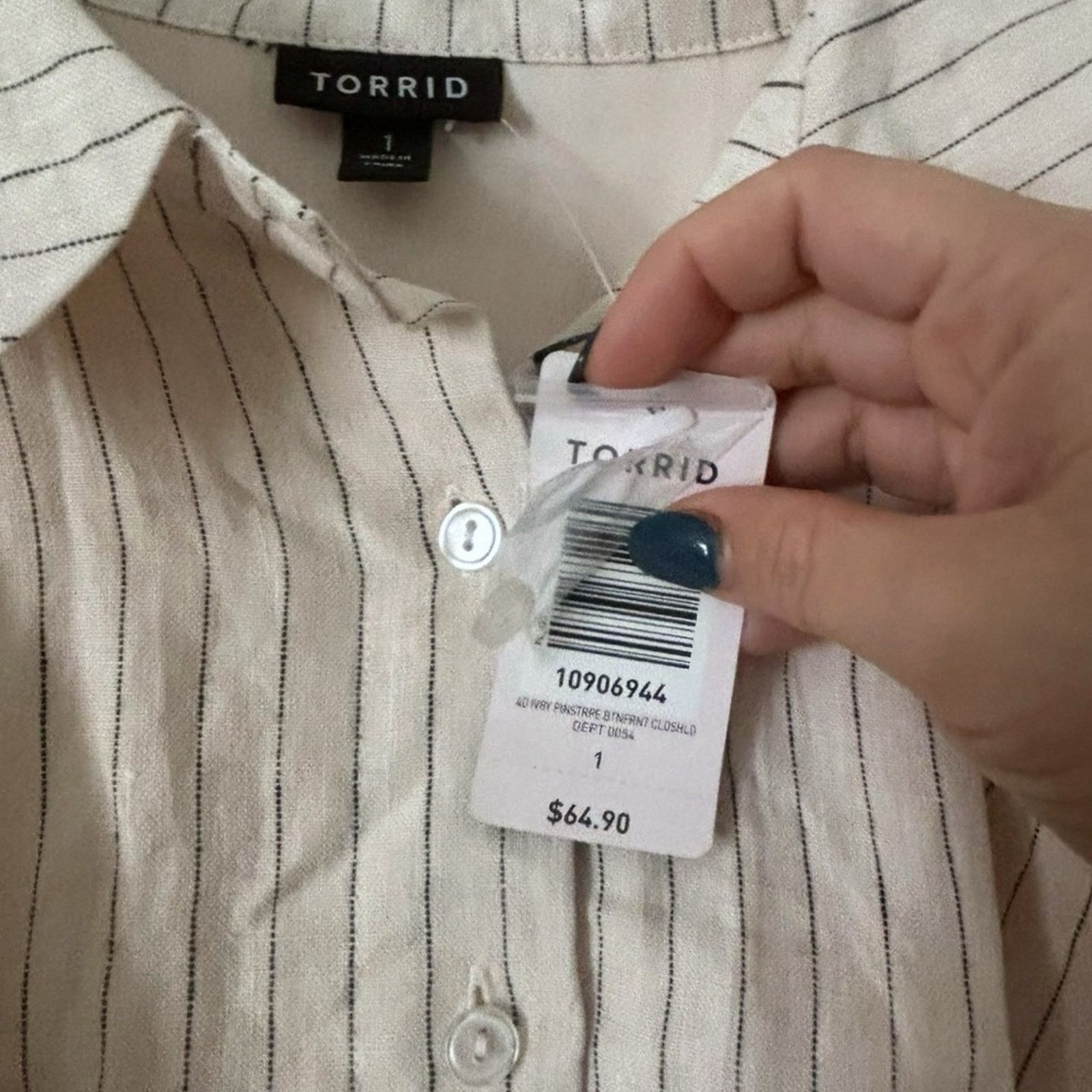 Torrid Torrid Linen Fluted Pinstripe Skater Sleeveless Ivory Dress Size XL / US 12-14 / IT 48-50 - 6 Thumbnail