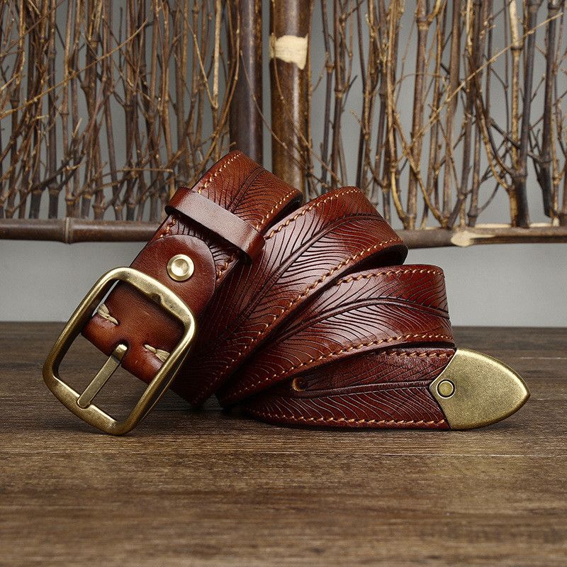 Leather Copper Buckle Leather Belt Size ONE SIZE - 3 Thumbnail