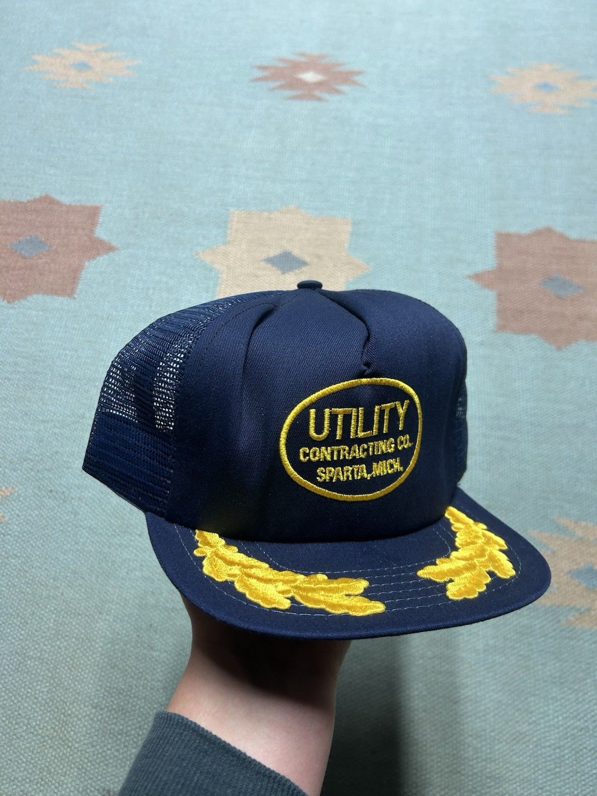 Vintage 80s trucker hat utility contracting Sparta Michigan patc USA Size ONE SIZE - 1 Thumbnail