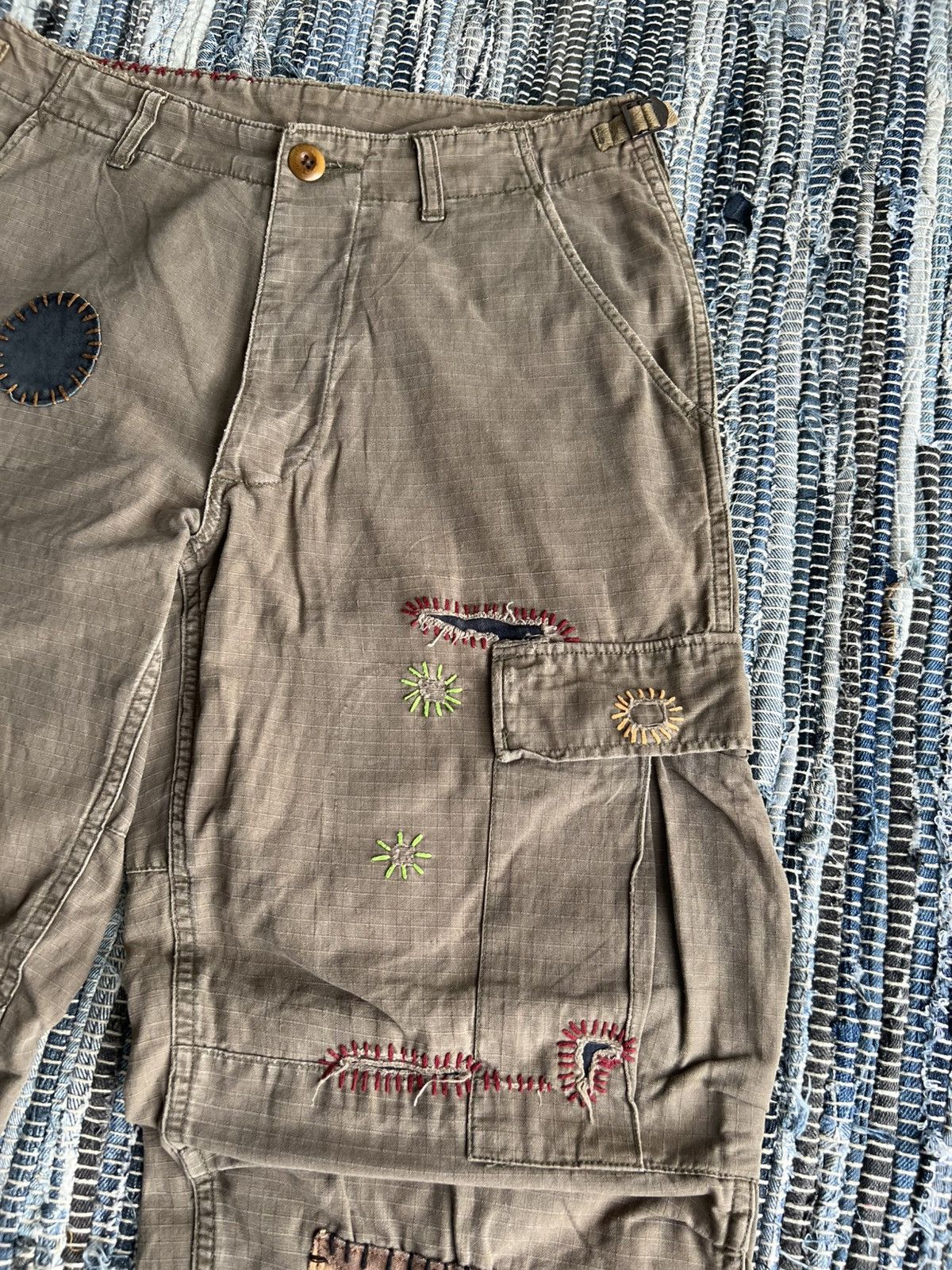 Beauty Beast Gowest Hand Stitches Hybrid Patchwork Leather Cargo Pants Size US 29 - 4 Thumbnail