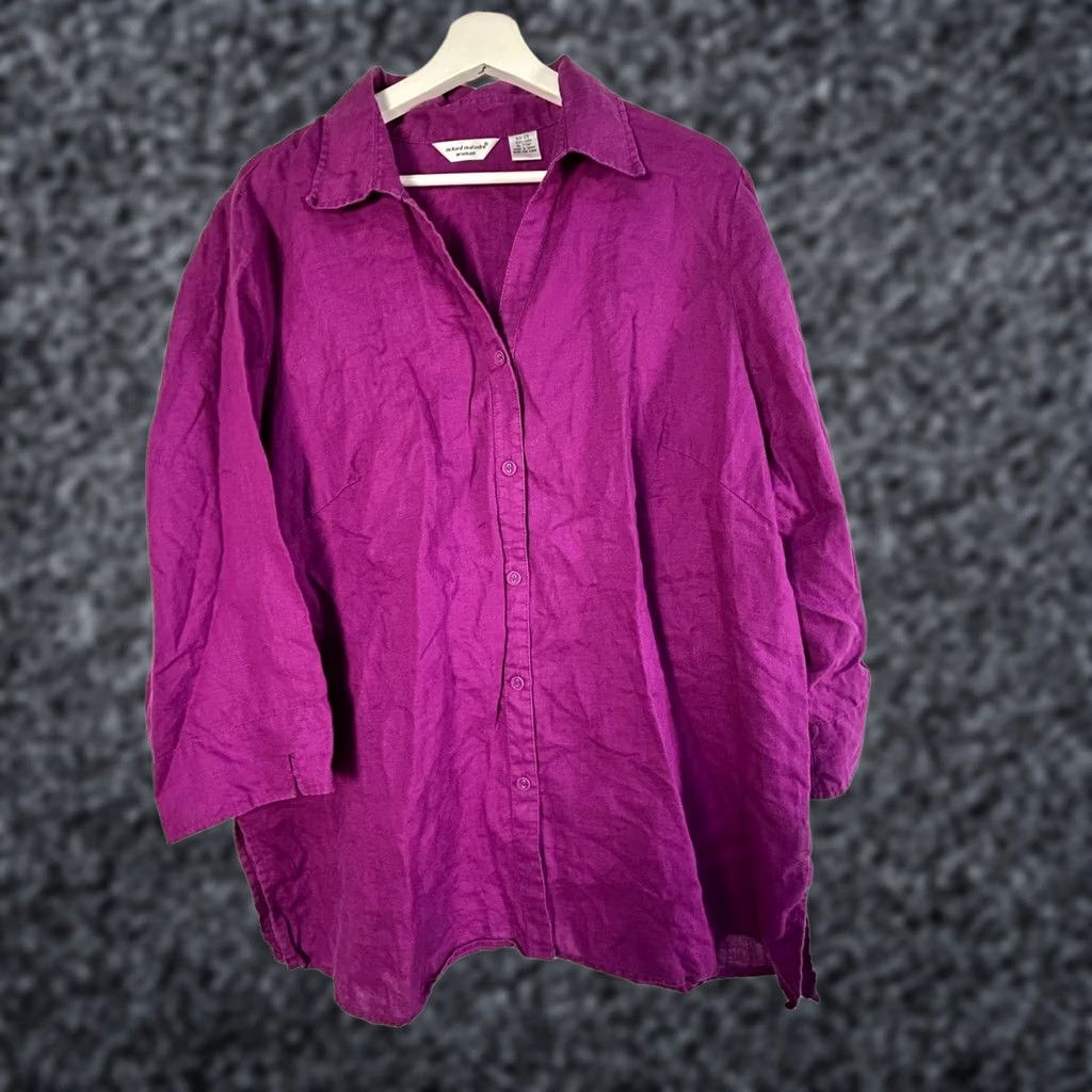 Vintage Richard Malcolm Womens Linen Shirt Tunic 2X Button-Up Purple Long Sleeve Casual Size XXL / US 16-18 / IT 52-54 - 1 Thumbnail
