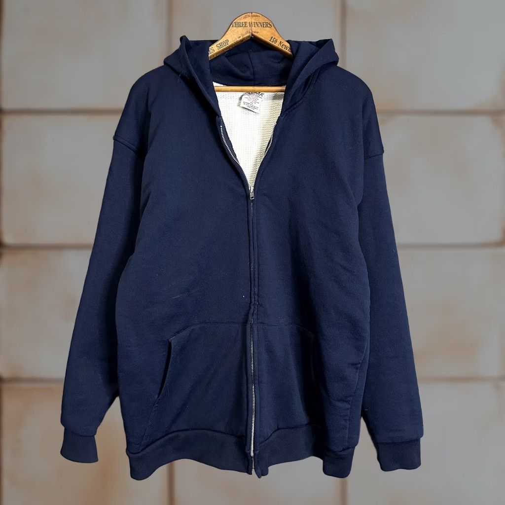 Vintage VINTAGE Pluma Hoodie Knit Zip-Up Navy Blue White XL 90s Thermal Hooded Men’s Jacket Size US XL / EU 56 / 4 - 1 Thumbnail