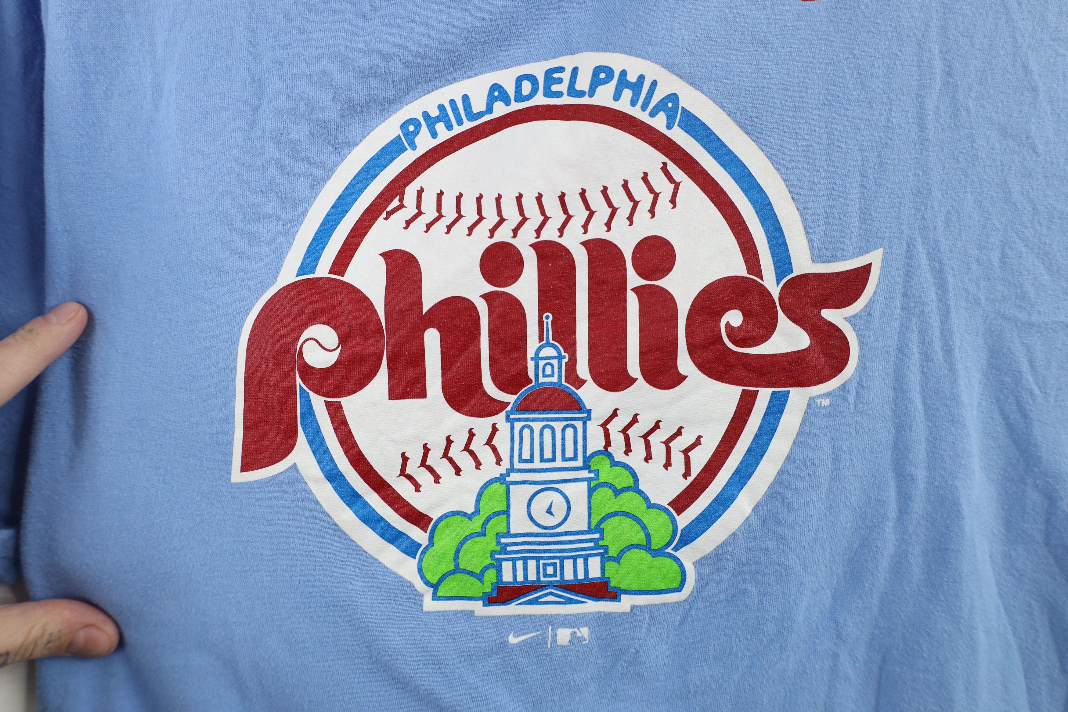 Nike × Vintage Retro Nike Spell Philadelphia Phillies Baseball T-Shirt Blue Size US XL / EU 56 / 4 - 5 Thumbnail