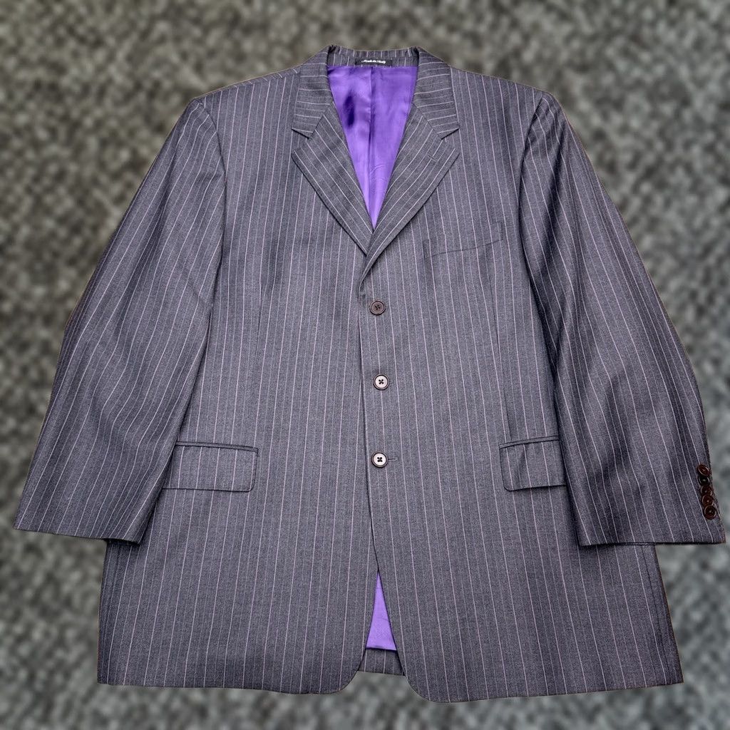 Paul Smith Paul Smith Suit 46R Gray Purple Striped Wool Pants 38x28 Two Piece Wool Suit Mens Regular 2 Piece Notch Lapel Dry Clean Only Vintage No Size 46R - 1 Thumbnail