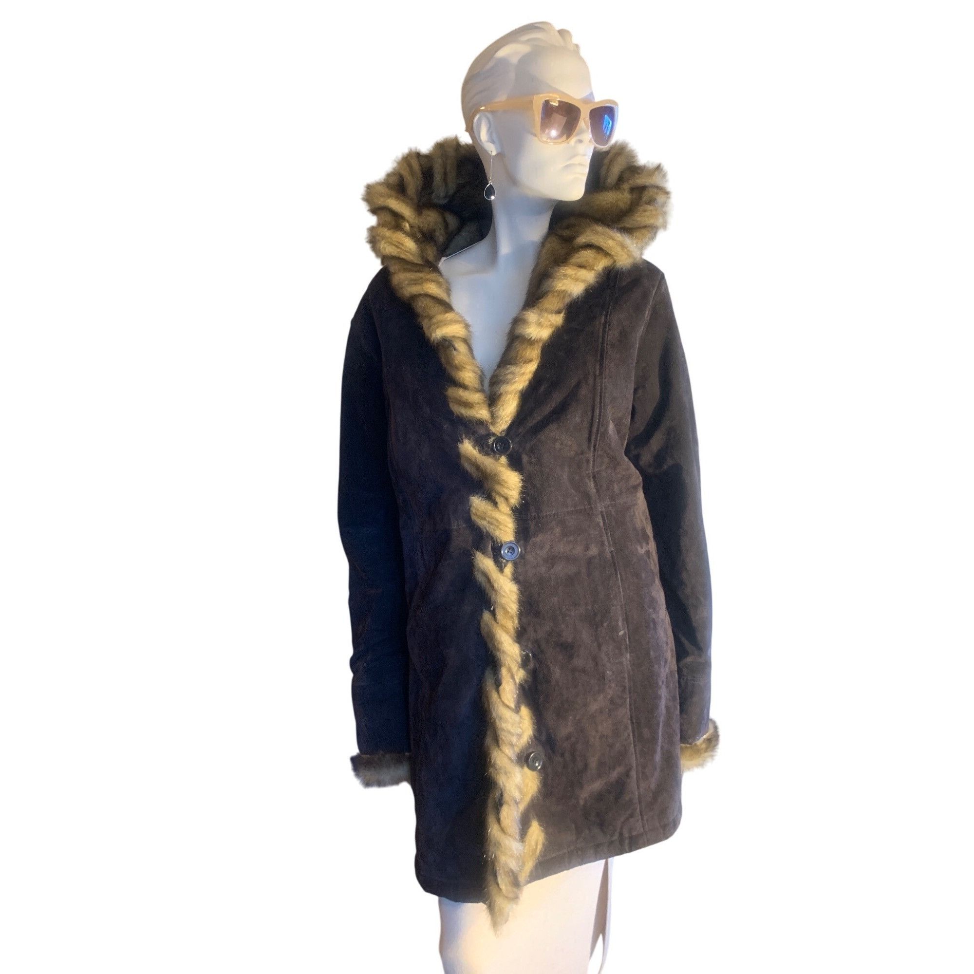 Designer Vintage Dennis Basso Brown Suede With Faux Fur Lining Parka Size L / US 10 / IT 46 - 1 Thumbnail