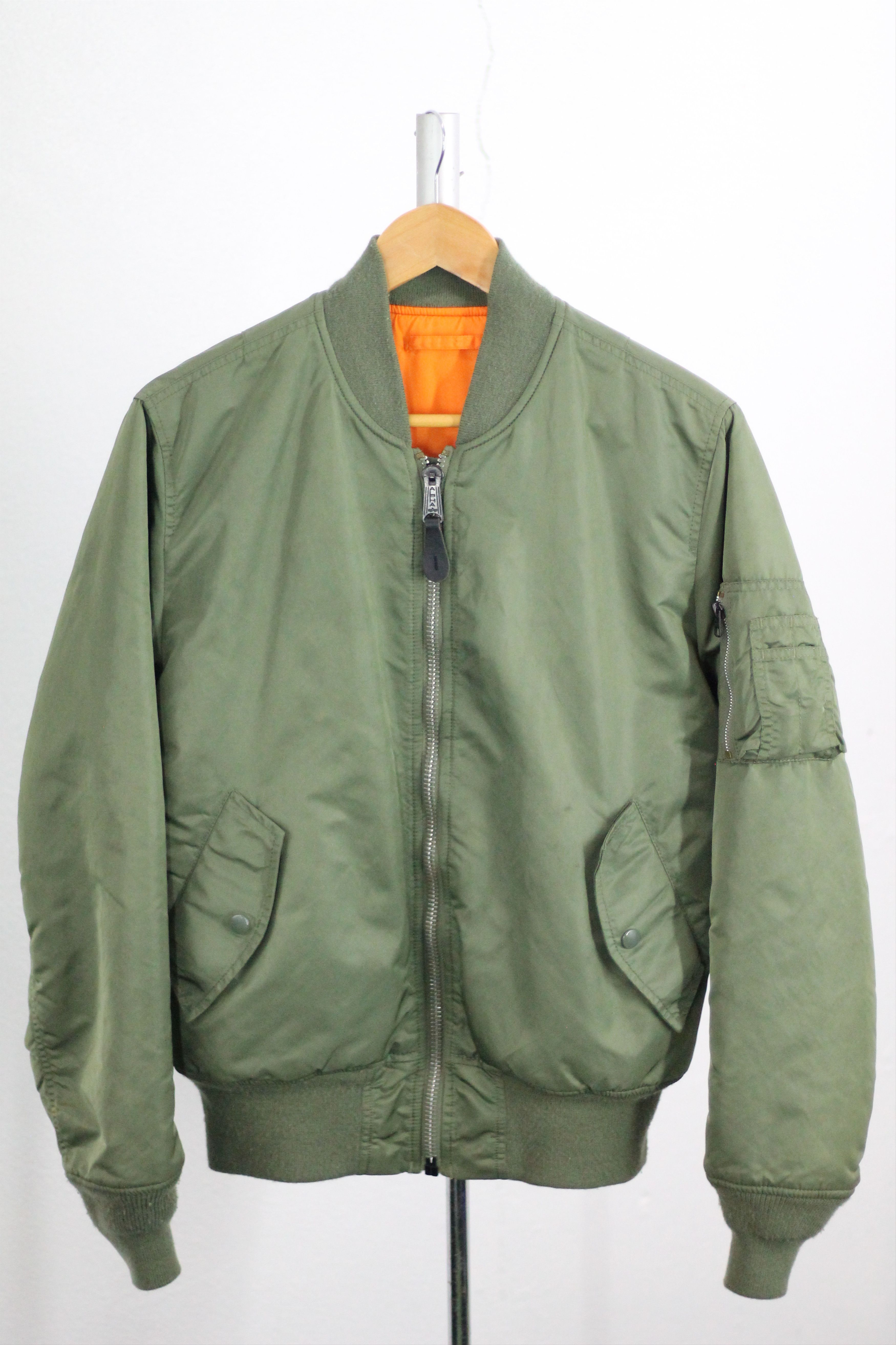 image of Alpha Industries Ma-1 Reversible Bomber Jacket in Green Orange, Men's (Size Small)