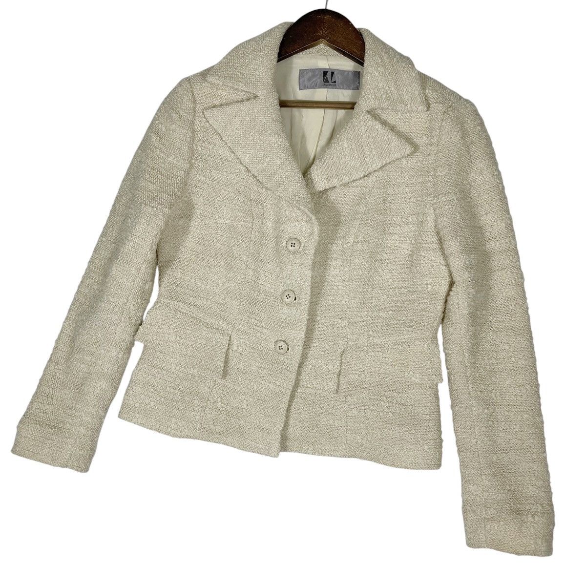 Karl Lagerfeld Vintage KL Karl Lagerfeld Cream Bouclé Tweed Blazer Jacket Size M / US 6-8 / IT 42-44 - 8 Thumbnail