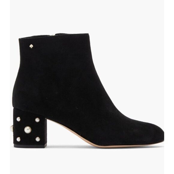 Kate Spade Womens Black Suede Taraji Faux Pearl Block Heel B