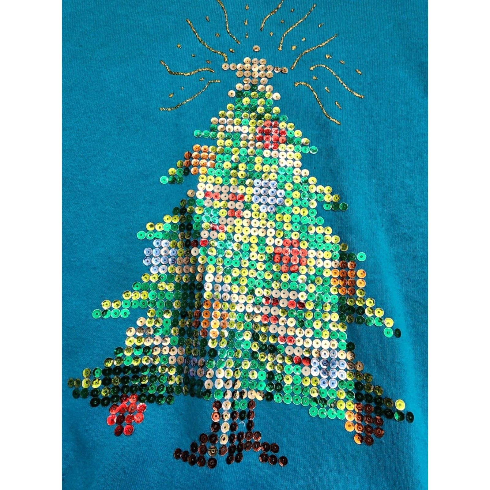 Fruit Of The Loom VINTAGE Fruit of the Loom Christmas Tree Sequin Sweatshirt Mens XL Knit Crew Neck Blue - Size US XL / EU 56 / 4 - 2 Thumbnail