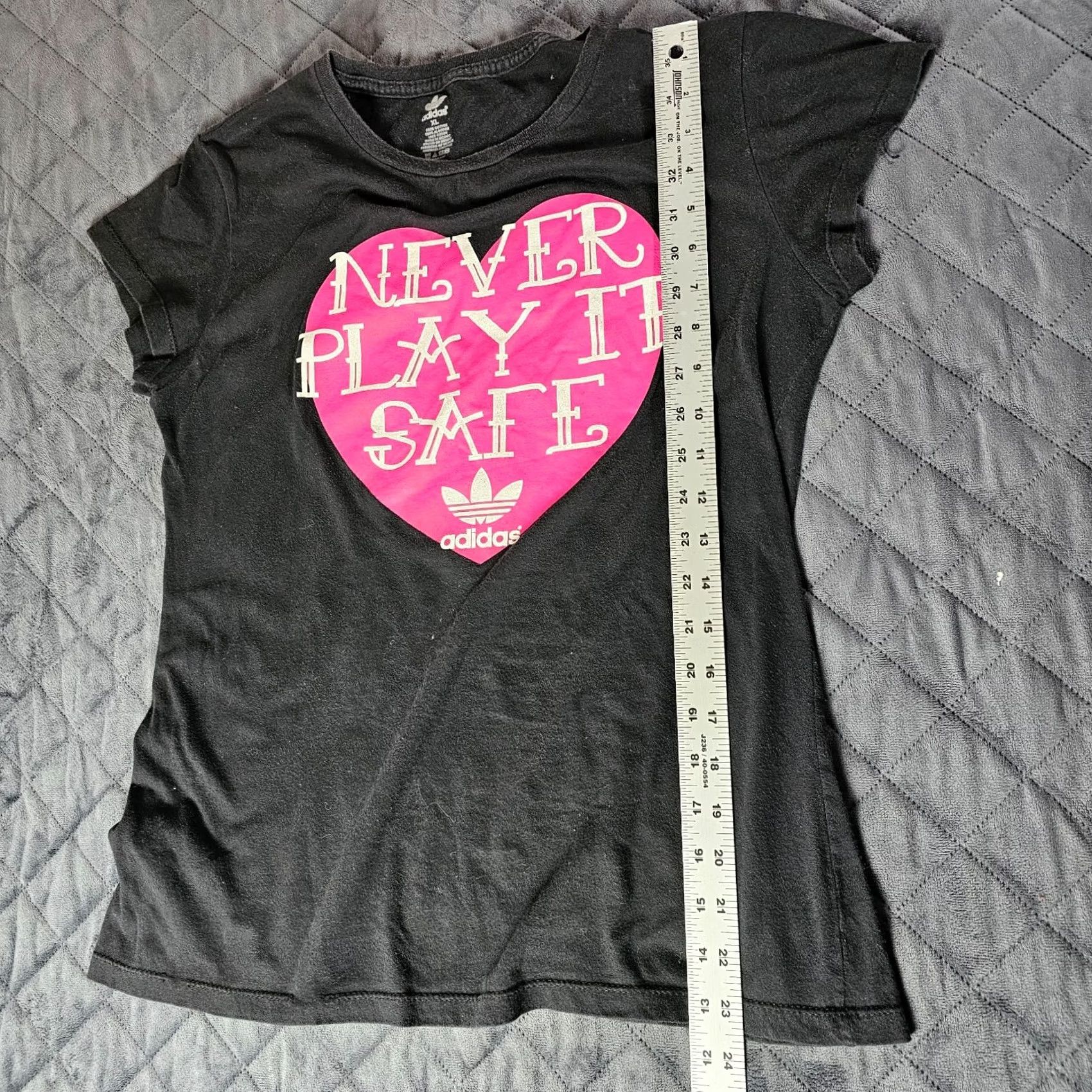 Adidas Adidas Shirt Womens XL Black Never Play It Safe Heart Cotton Ladies T-Shirt Short Sleeve Crew Neck Comfort All Seasons Logo Casual Regular Size XL / US 12-14 / IT 48-50 - 4 Thumbnail